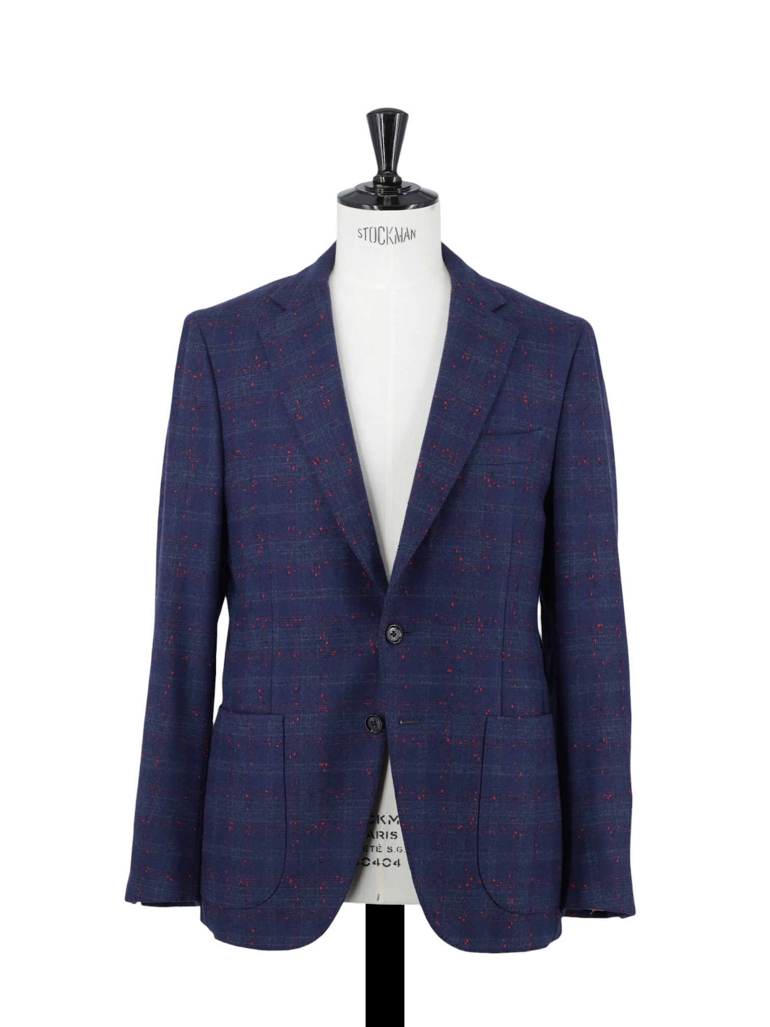 Isaia Dark Blue & Red Wool-Blend Splatter-Check Jacket