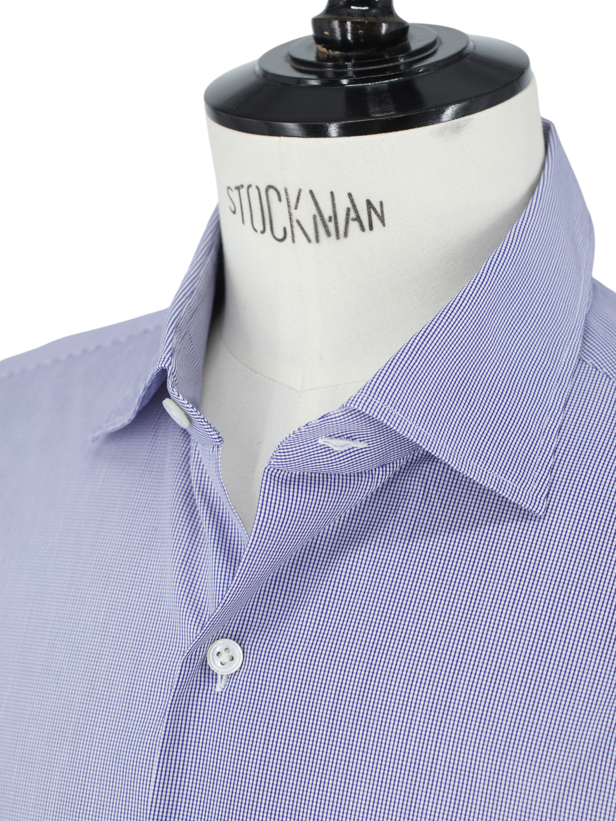 Finamore Esclusiva Dark Blue & White Fine-Cotton Micro-Square Pattern Shirt
