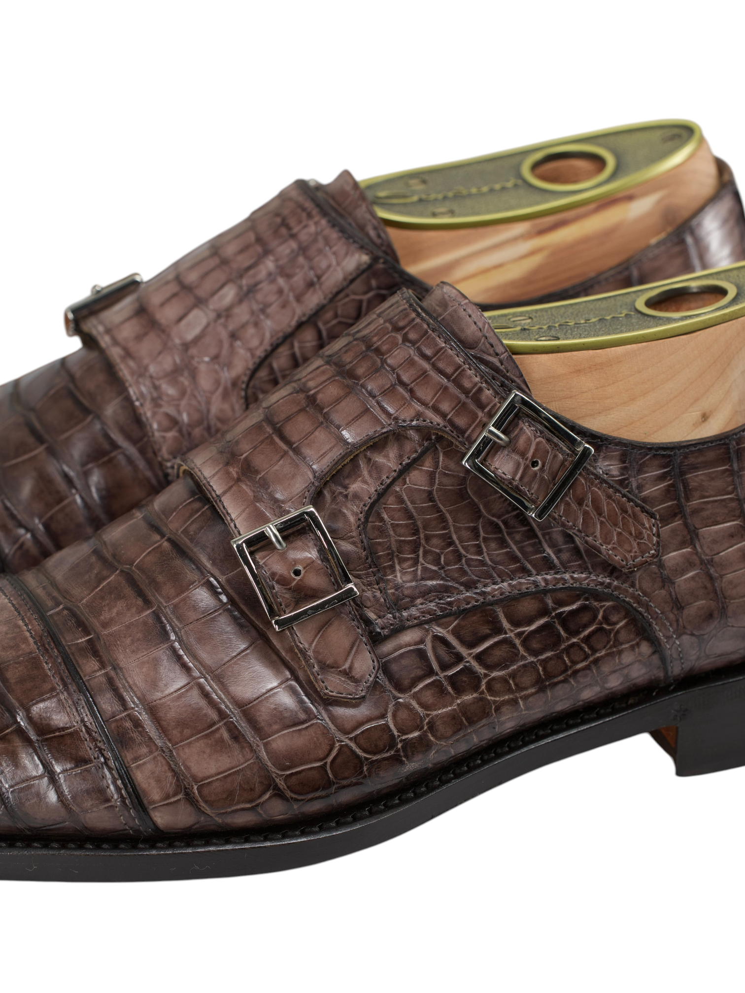 Santoni Taupe Mississippi-Alligator Double Monk
