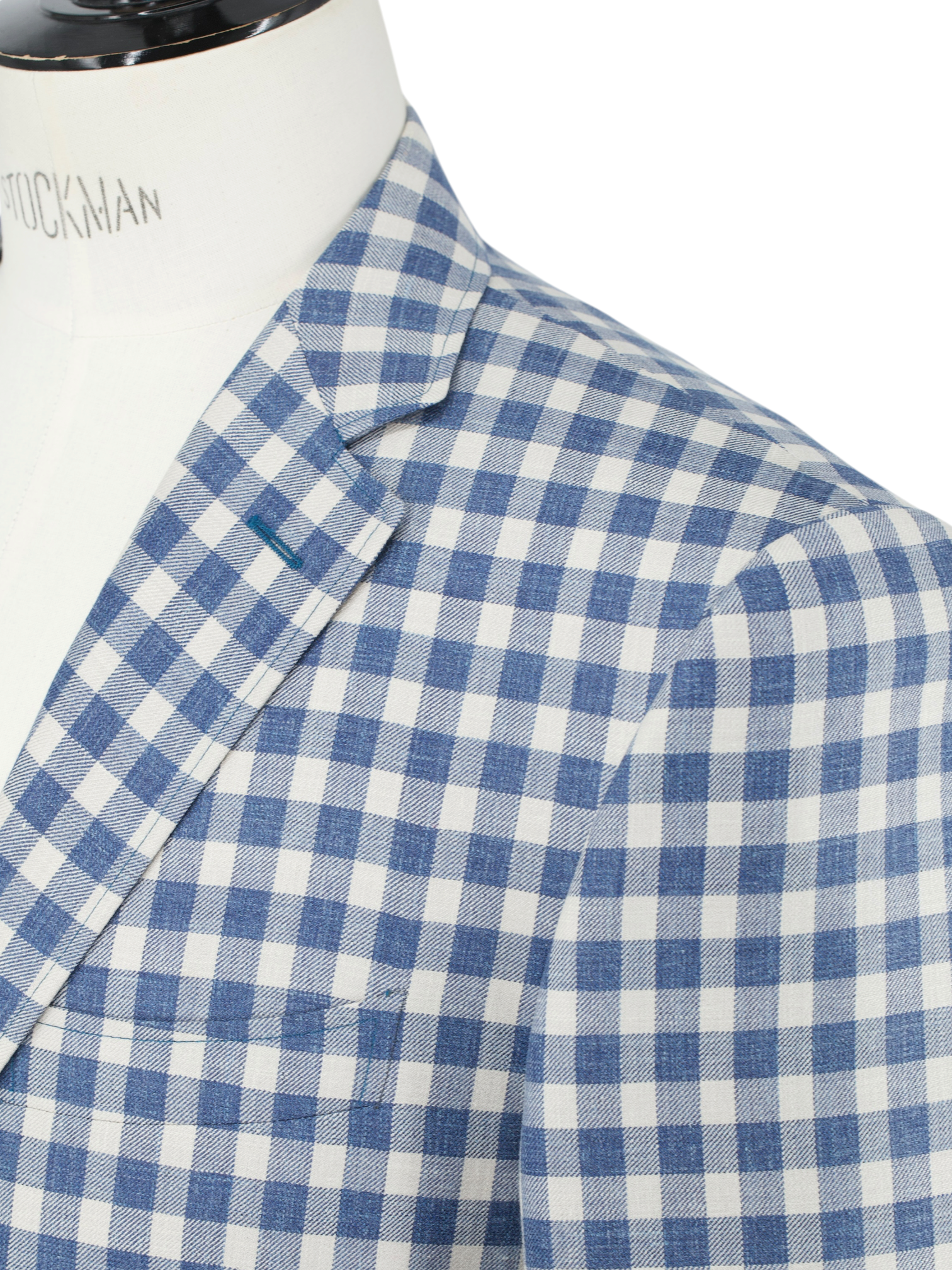 Canali Denim Blue & Ecru Wool & Silk Gingham Check Jacket