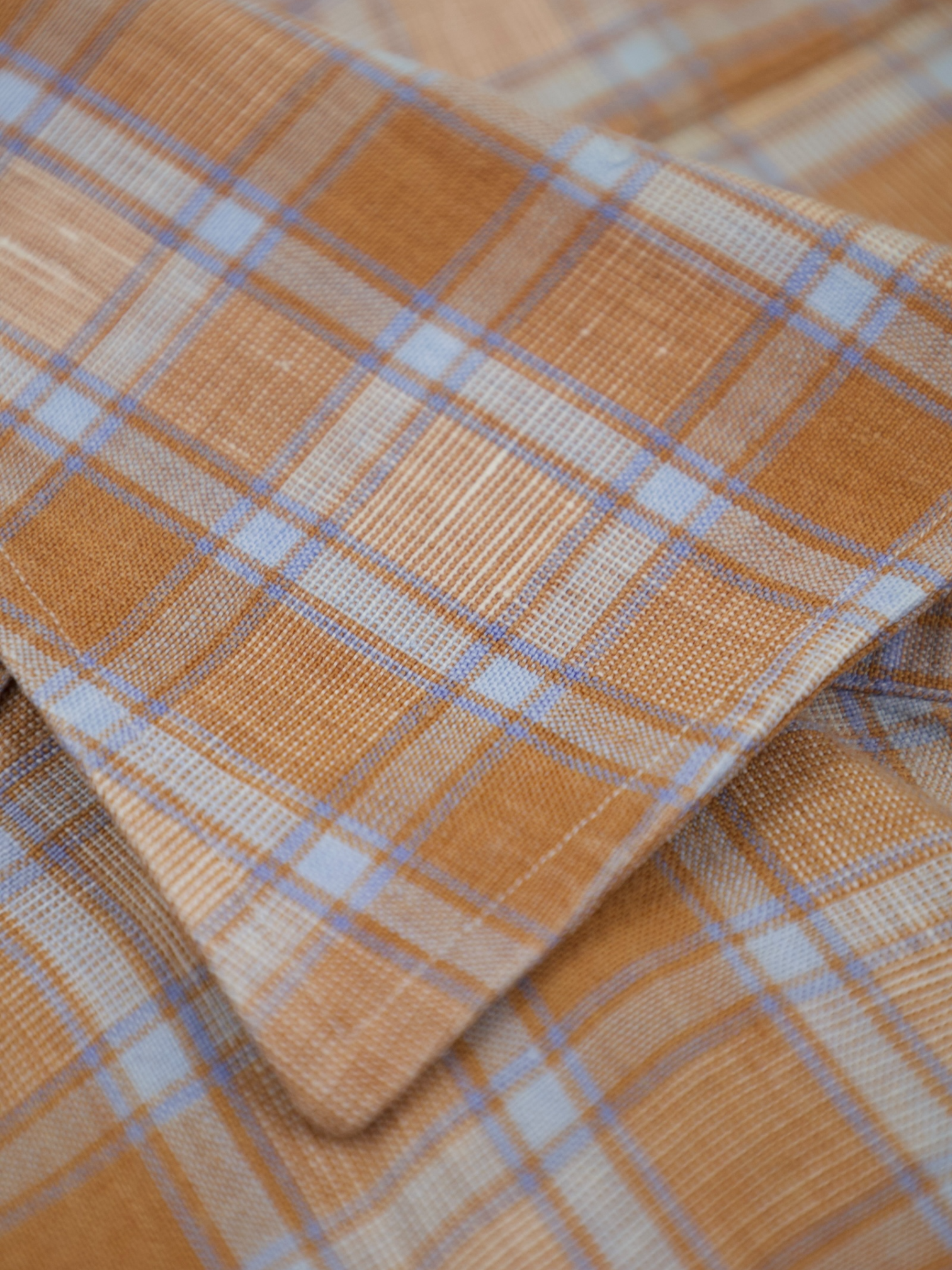 Fray Orange & Ice-Blue Linen Windowpane Shirt