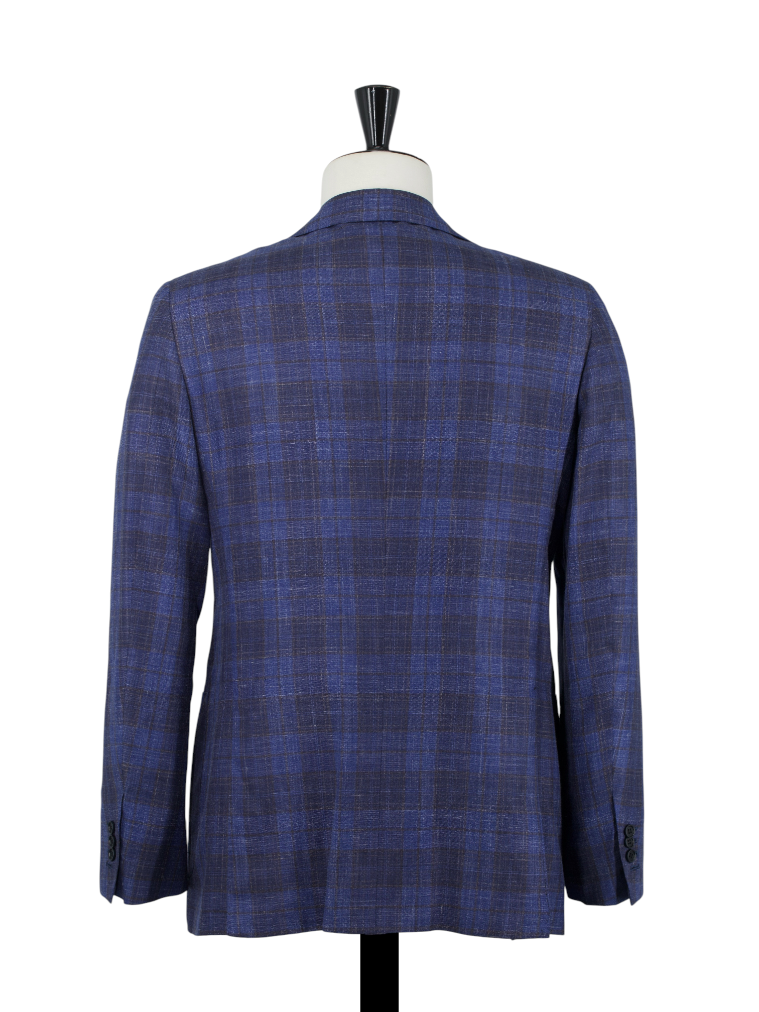 Kiton Blue & Brown Cashmere, Silk & Linen Checkered Summer Jacket