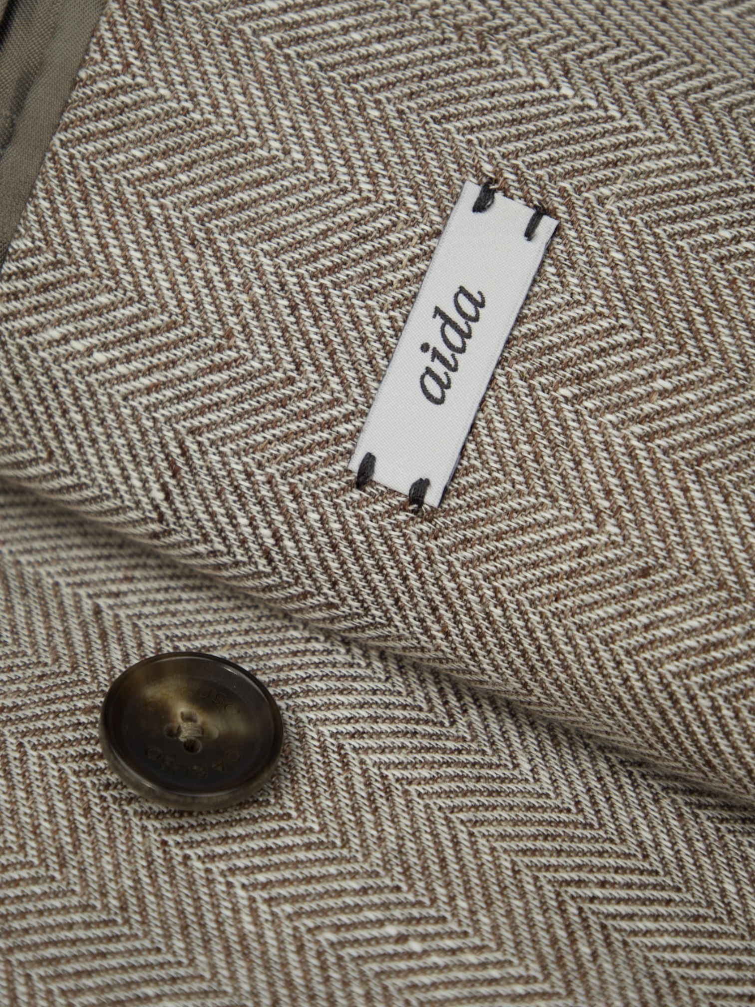 Caruso Light Brown Double Breasted Linen & Wool Herringbone Jacket