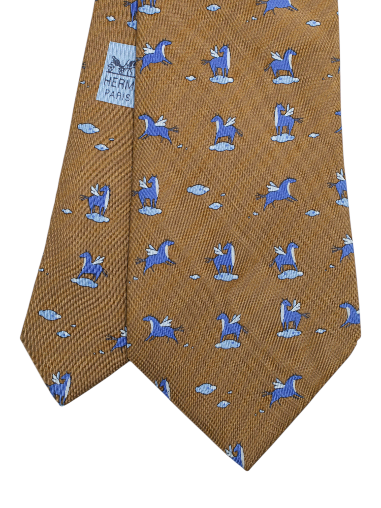 Hermès Bronze & Denim Blue Silk Horse Pattern Tie