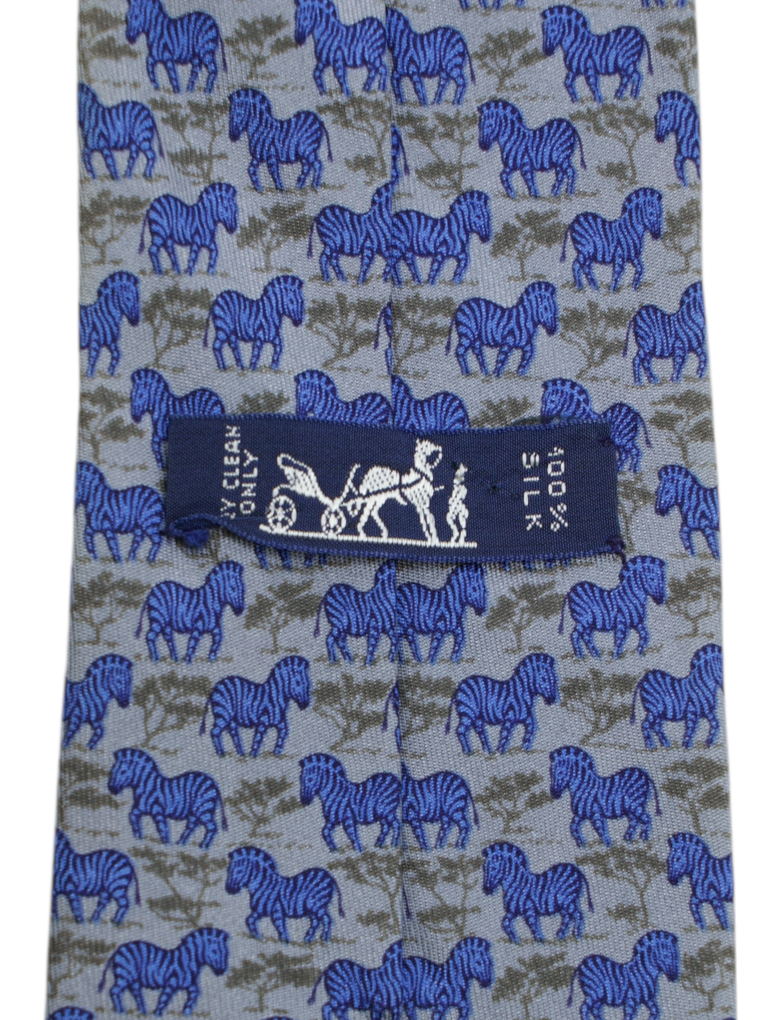 Hermès Grey & Blue Silk Zebra Pattern Tie