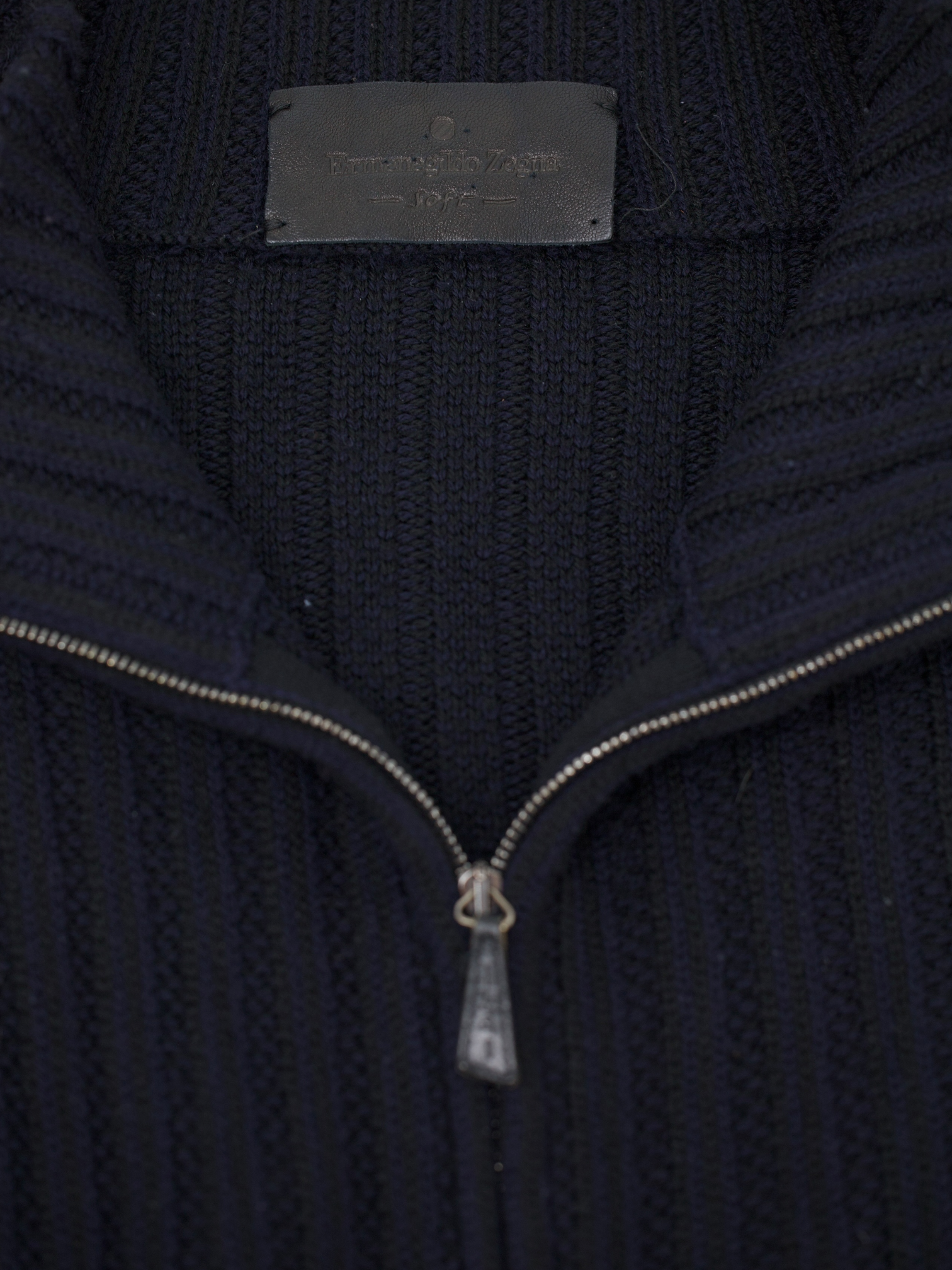 Ermenegildo Zegna Navy "Soft" Full-Zip Wool Rib-Knit Sweater