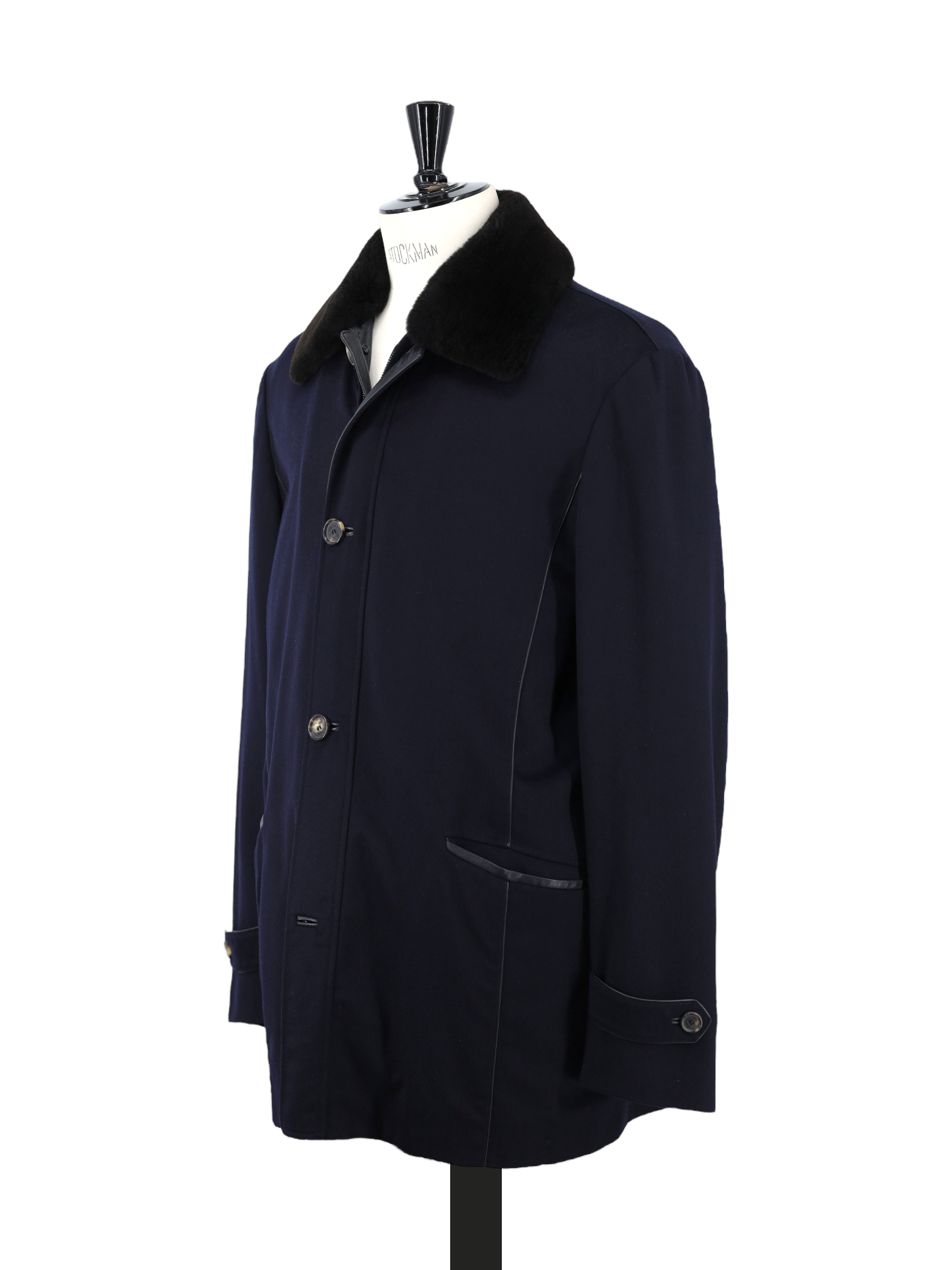 Brioni Navy Pure Cashmere Castorino-Fur Collar Coat