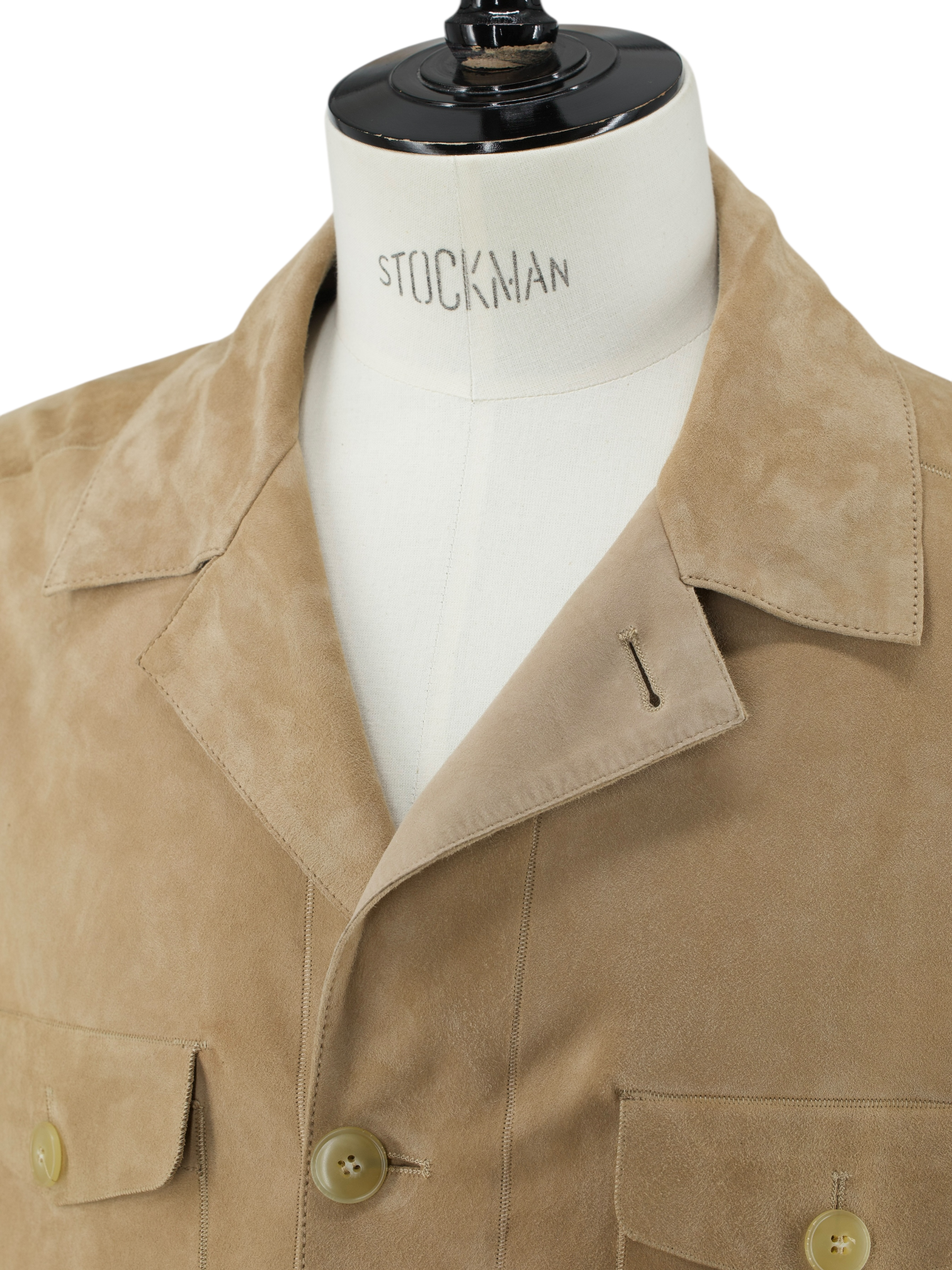 Canali Beige Lambskin-Suède Cuban-Collar Coat