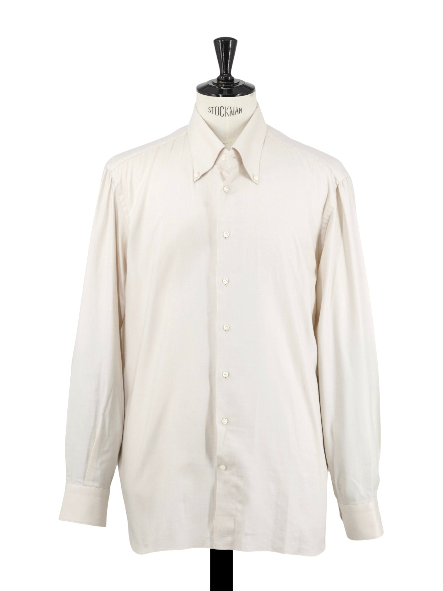 Emanuele Maffeis Cream Cotton & Lyocell Button-Down Herringbone Shirt