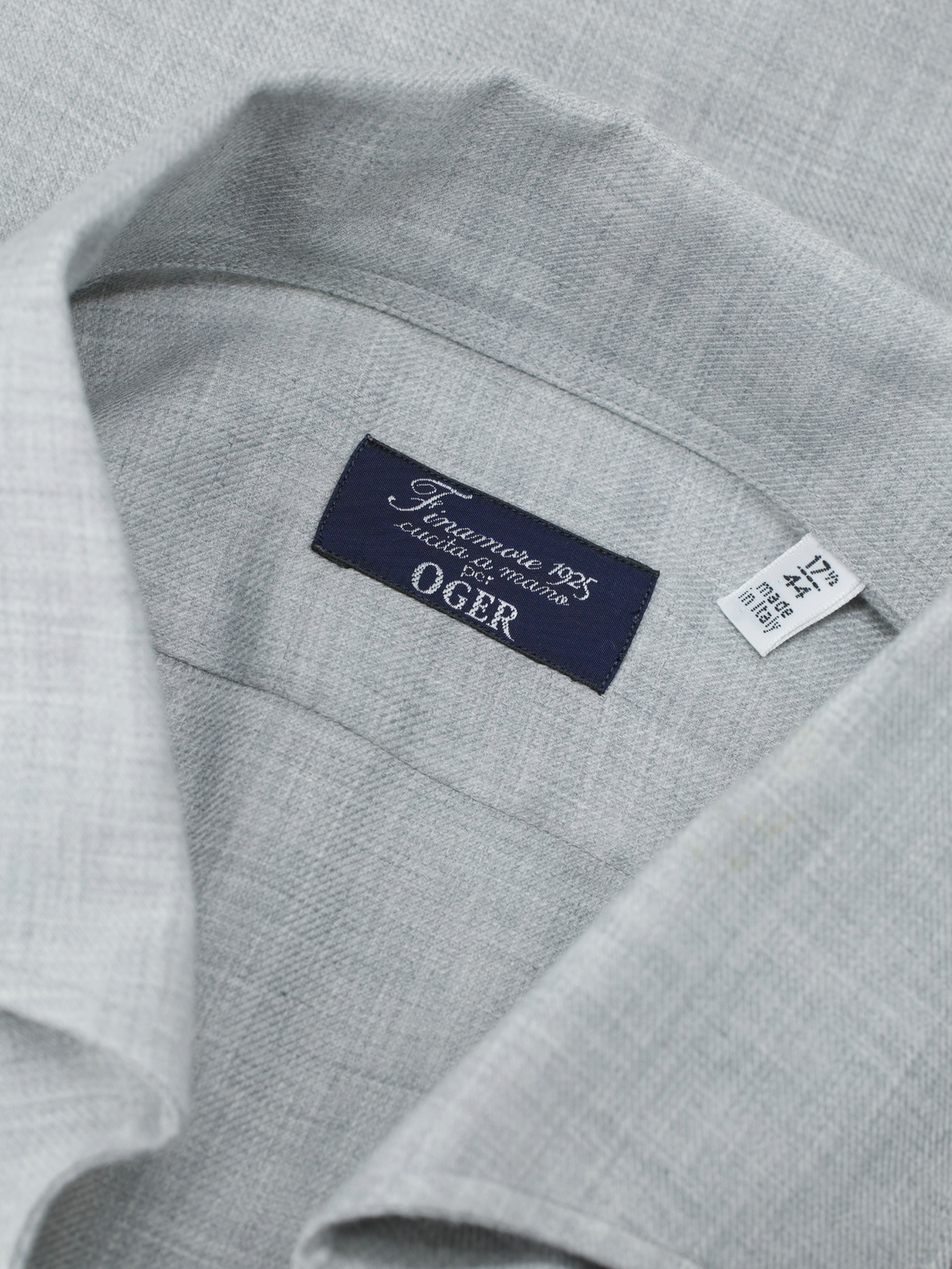 Finamore Light Grey Cotton & Cashmere One-Piece-Collar Shirt