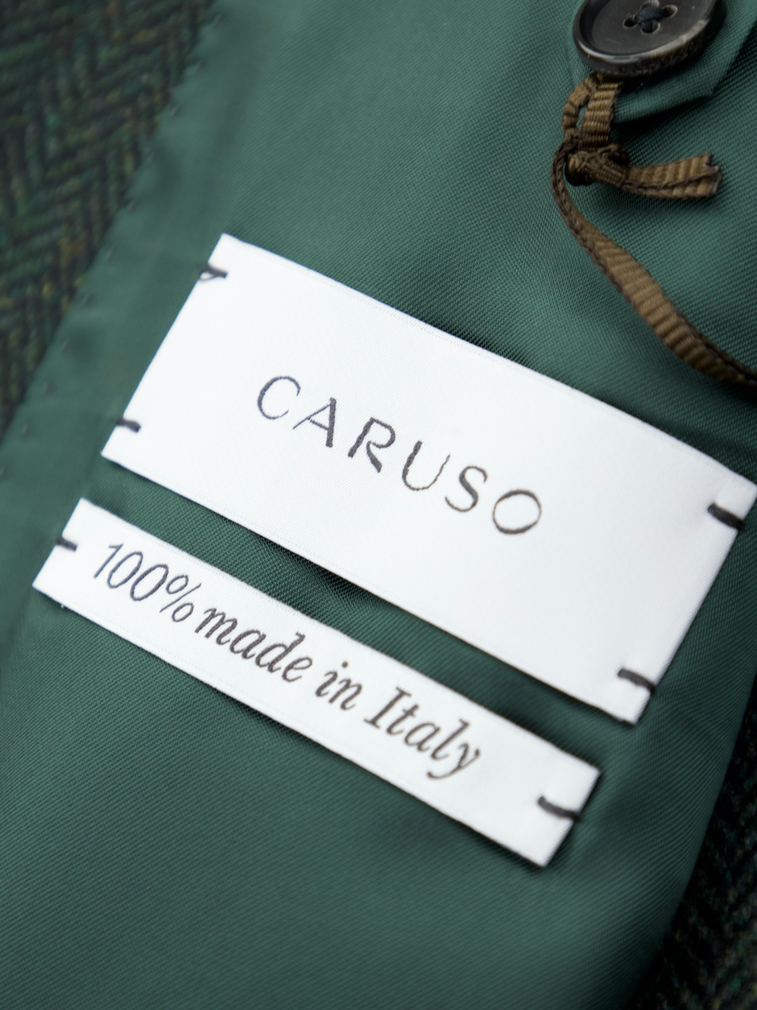 Caruso Forest Green Wool & Cashmere Herringbone Tosca Jacket