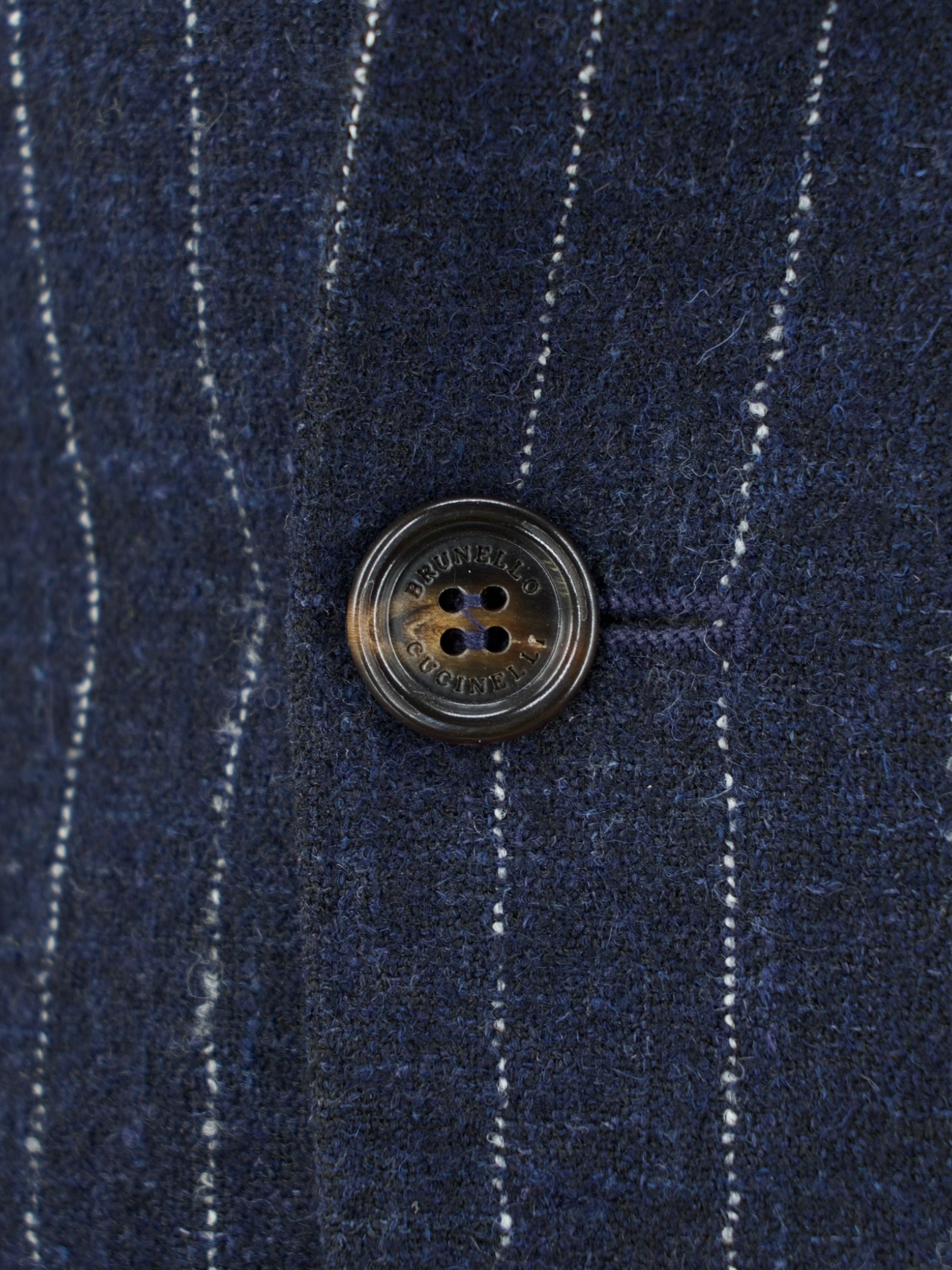 Brunello Cucinelli Navy Alpaca, Stretch & Linen Bouclé Pinstripe Suit