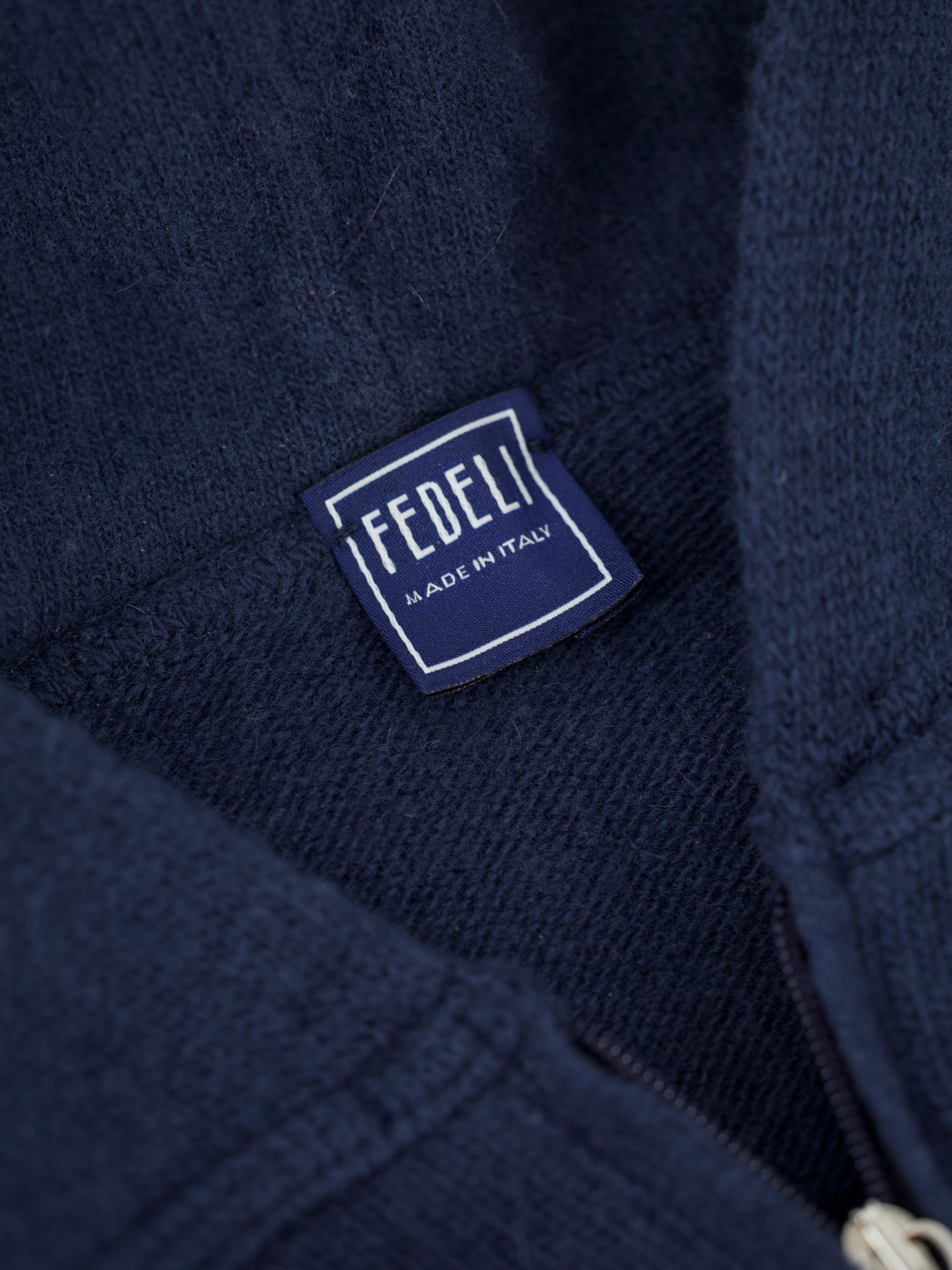 Fedeli Steel Blue Wool & Cashmere Hooded Full-Zip Sweater