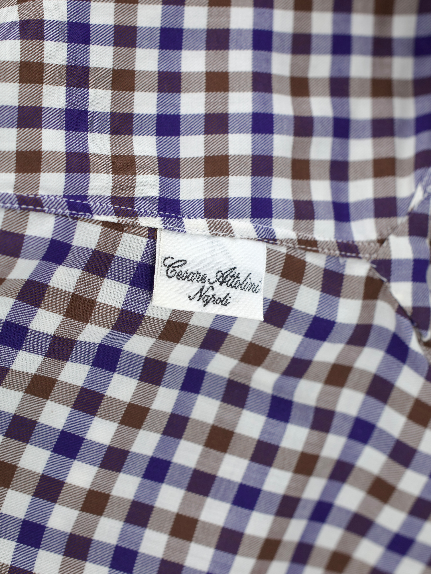 Cesare Attolini Brown & Navy Cotton Gingham-Check Button Down Shirt