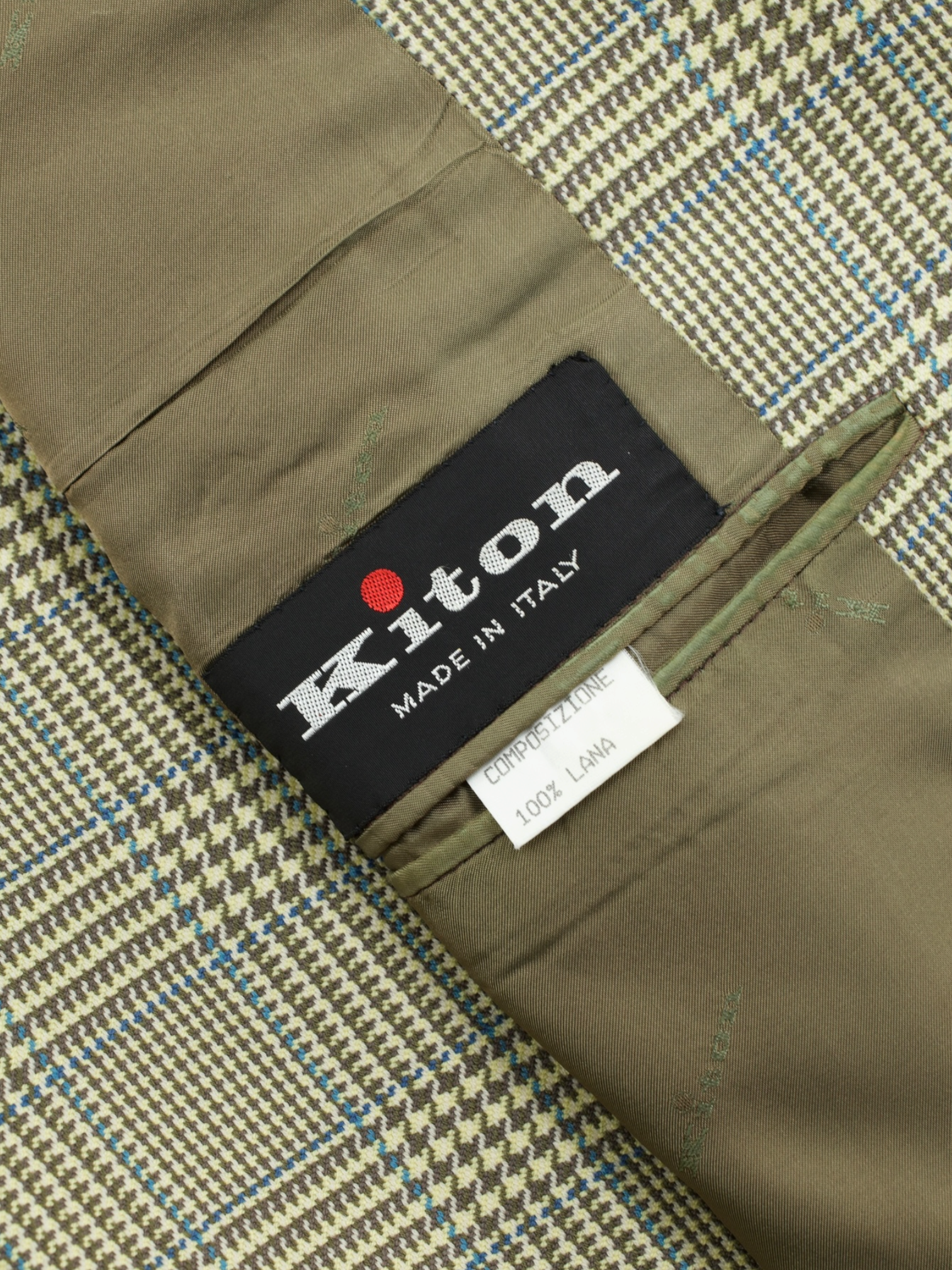 Kiton Moss Green & Light Blue Pure Wool Prince of Wales Jacket