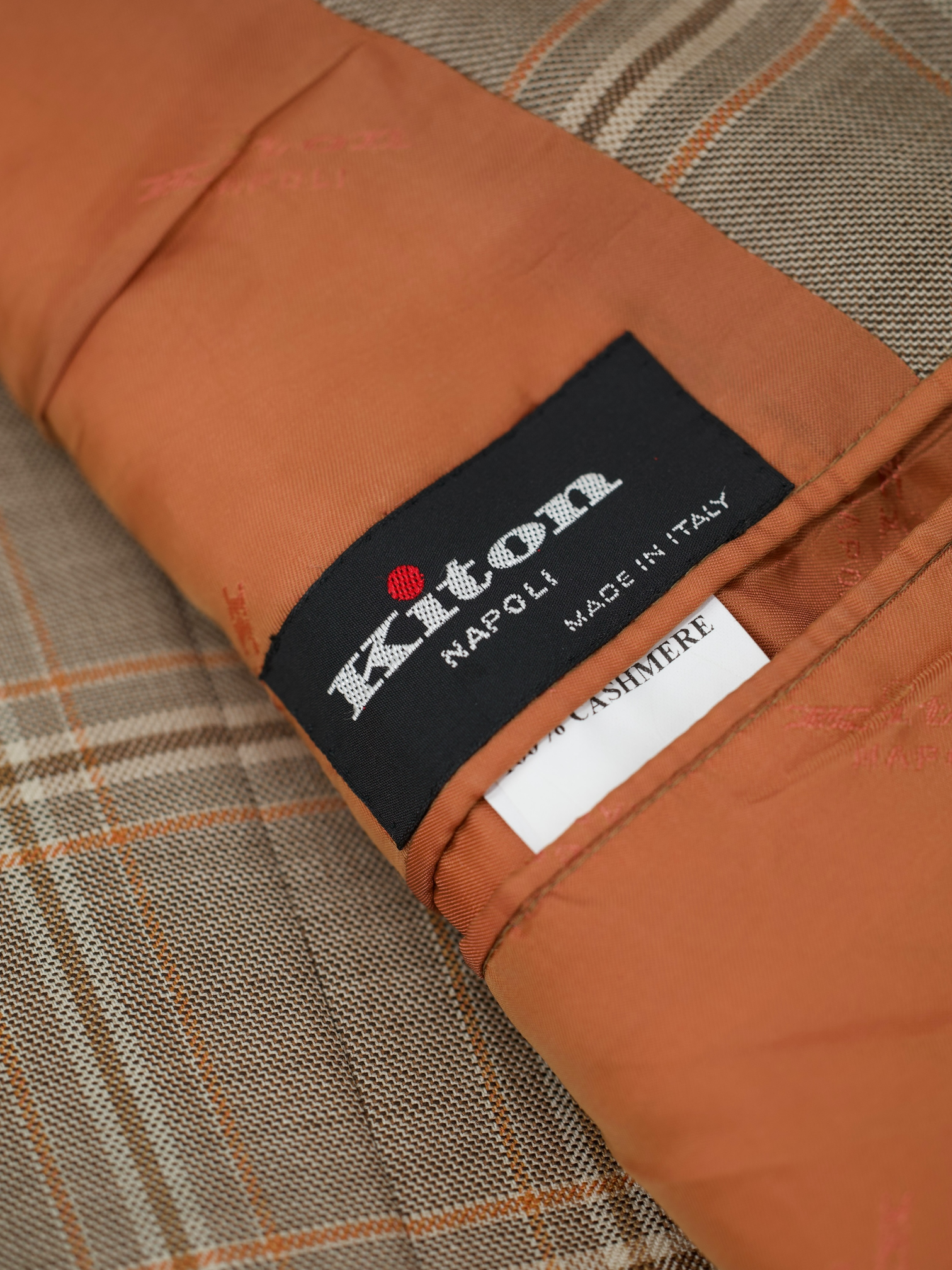 Kiton Light Brown & Orange Pure Cashmere Windowpane Jacket