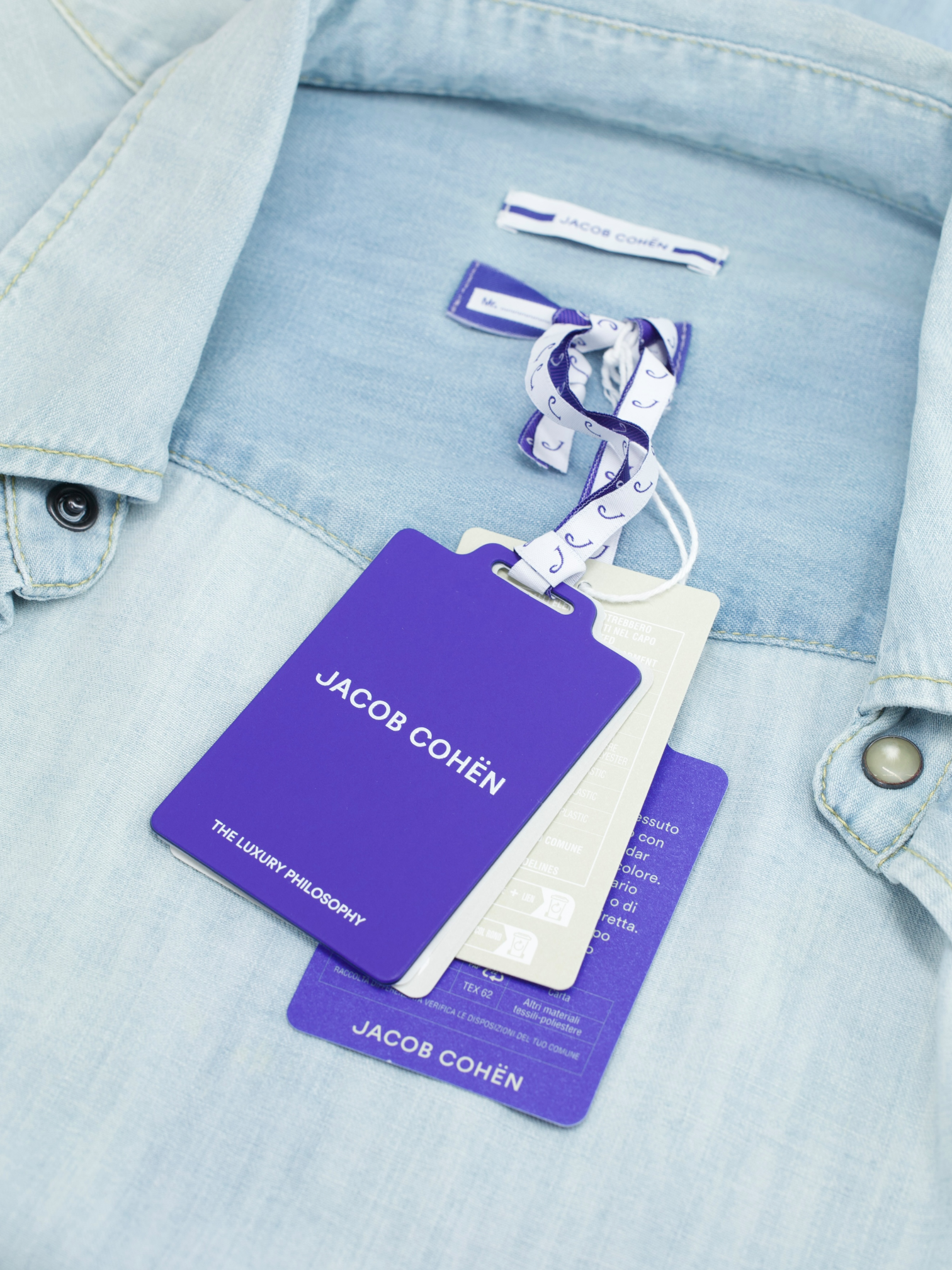 Jacob Cohen Light Blue Chambray Cotton Western-Style Overshirt