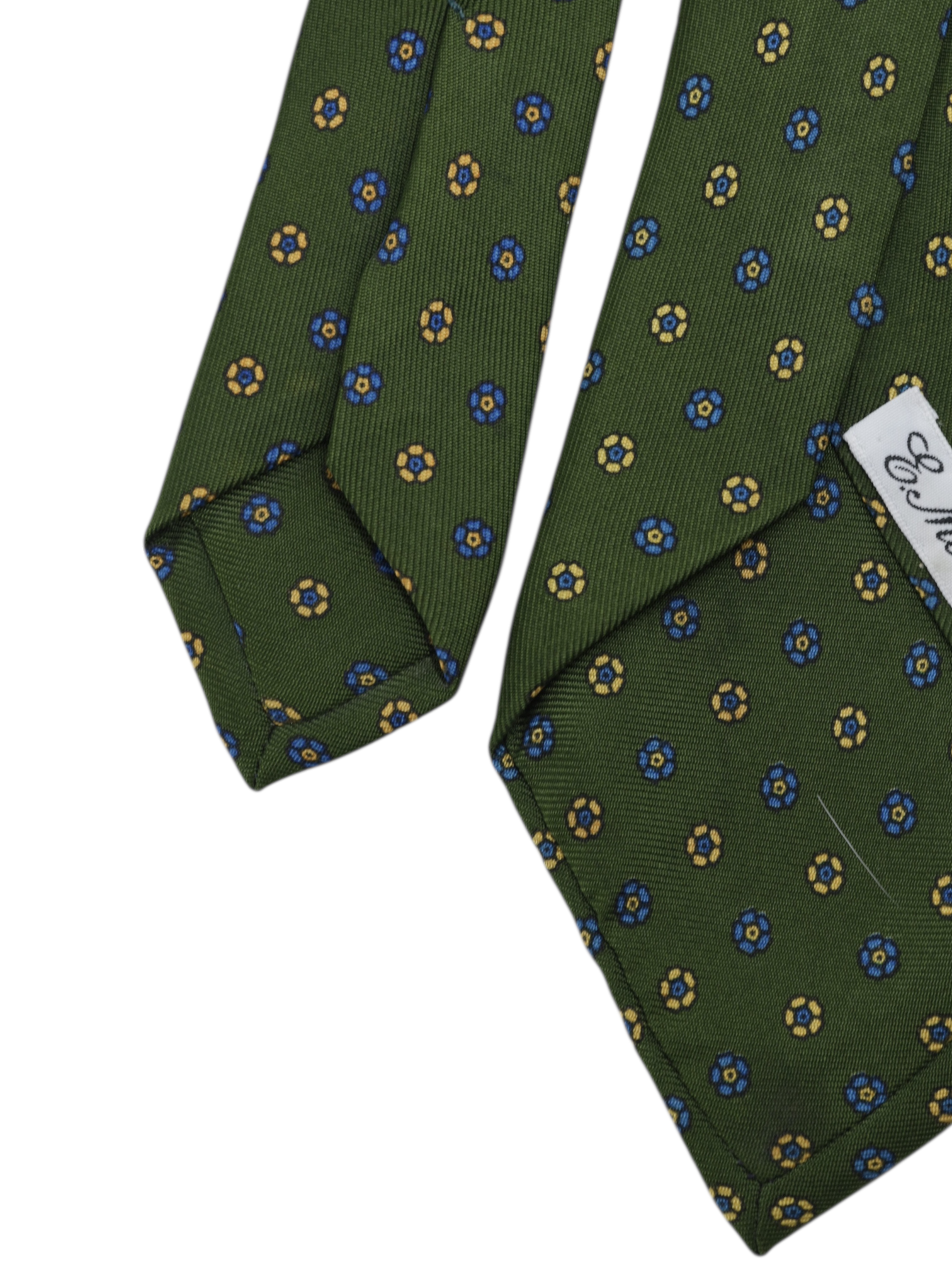 E.Marinella Green & Blue Silk Floral Pattern Tie