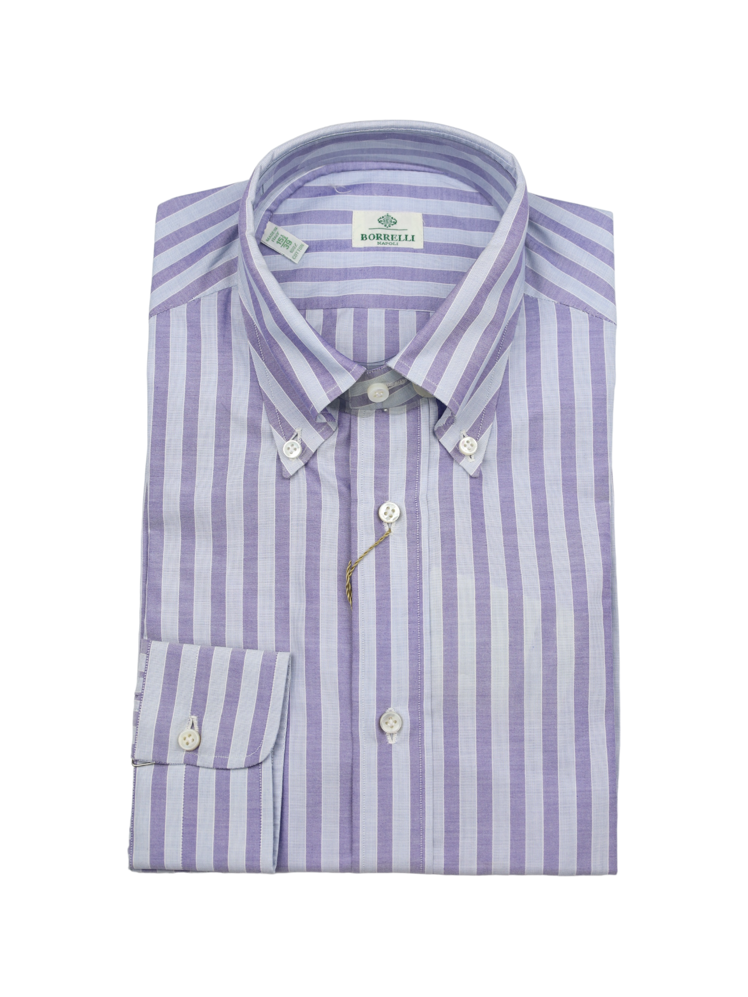 Luigi Borrelli Steel Blue & Lavendel Cotton Bengal Stripe Shirt