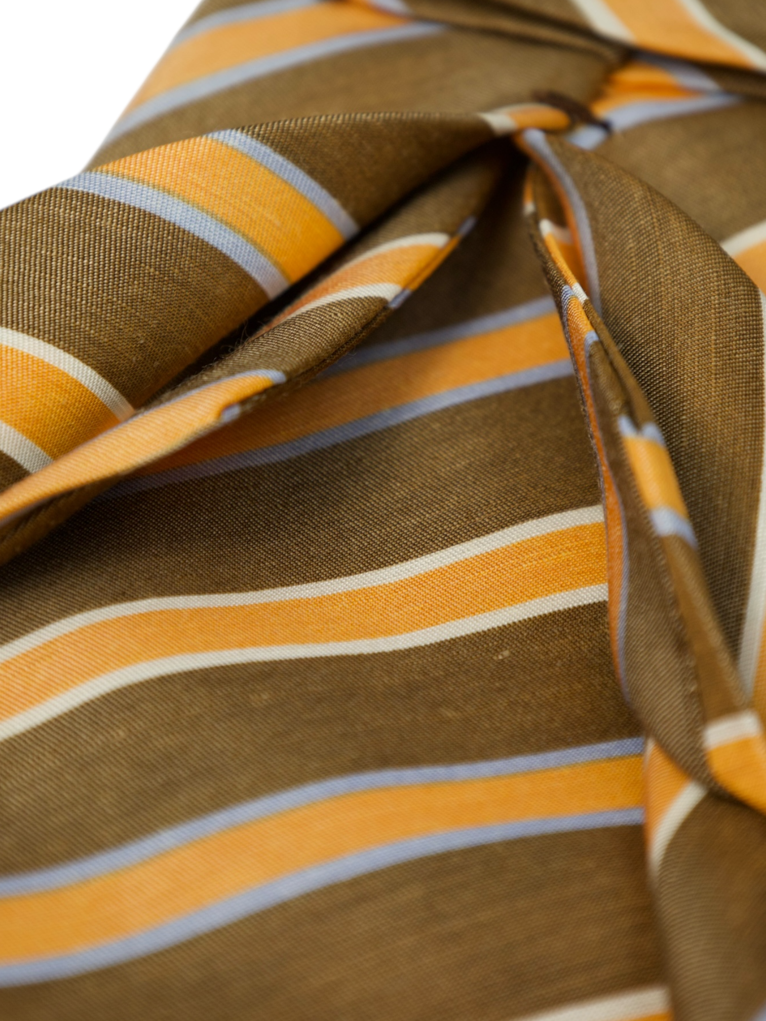 Kiton 7-Fold Mocca Brown & Orange Silk & Linen Stripe Tie