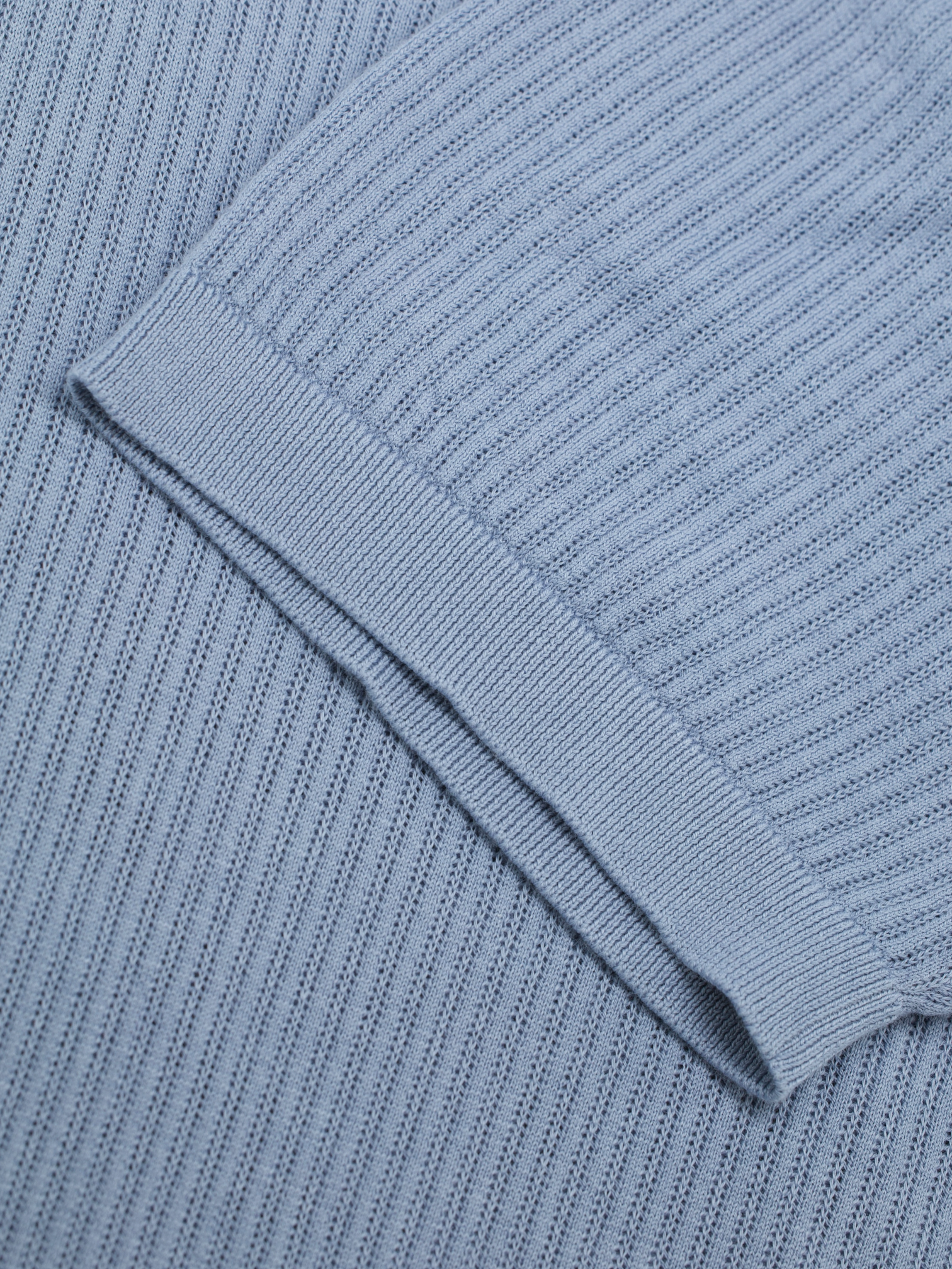 Fedeli Celestial Blue Lightweight Rib-Knitted Cotton Buttonless Polo