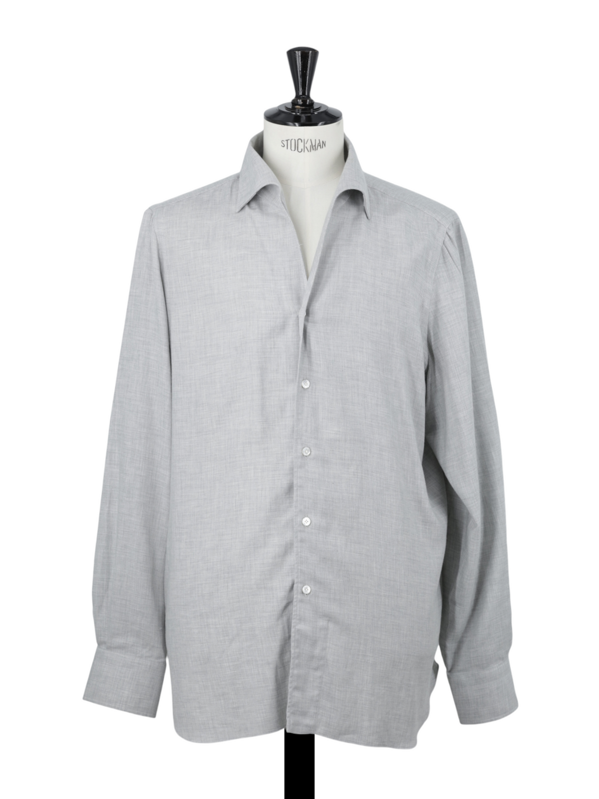 Finamore Light Grey Cotton & Cashmere One-Piece-Collar Shirt