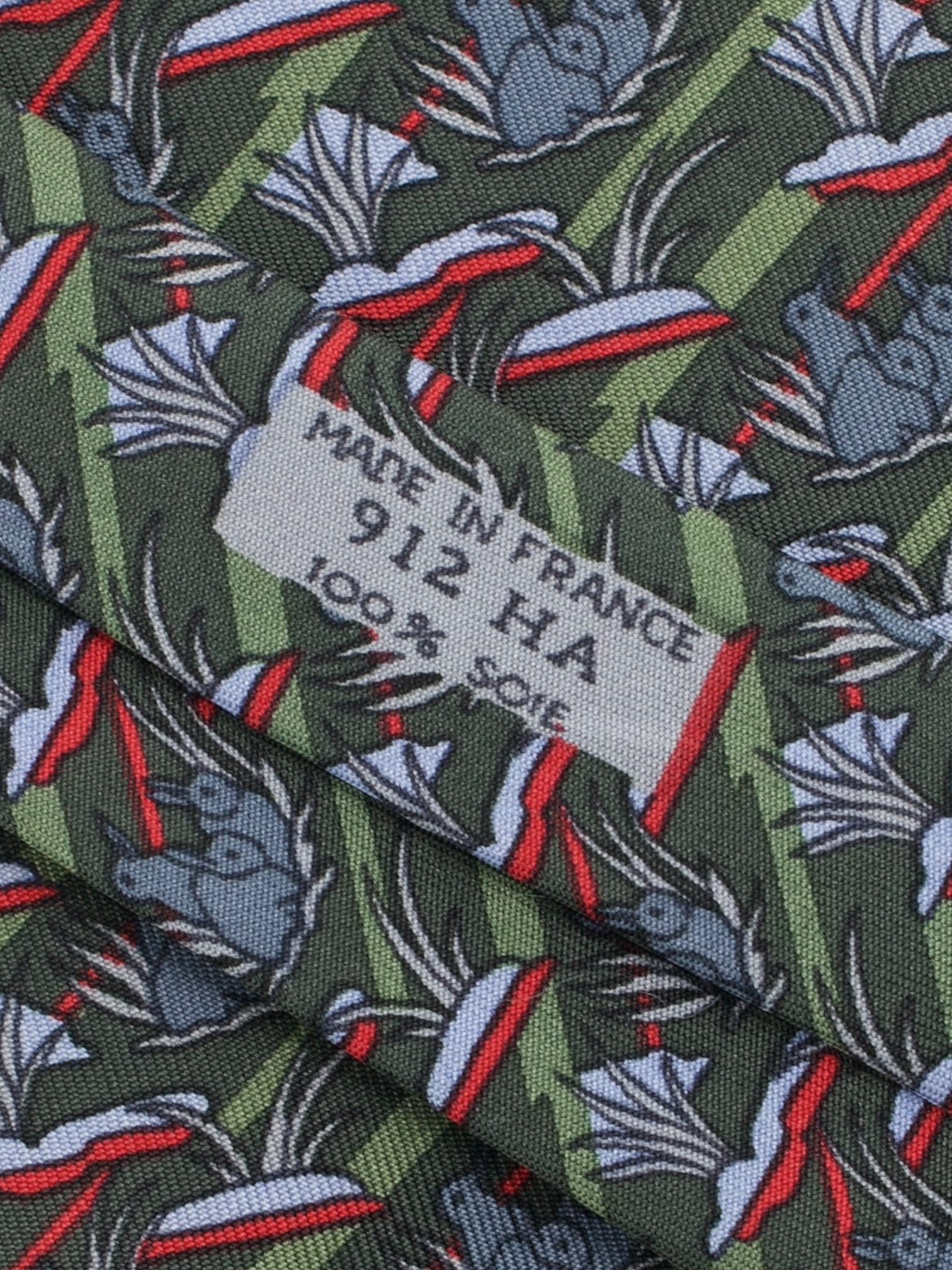 Hermès Olive Green & Red Silk Bunny Pattern Tie