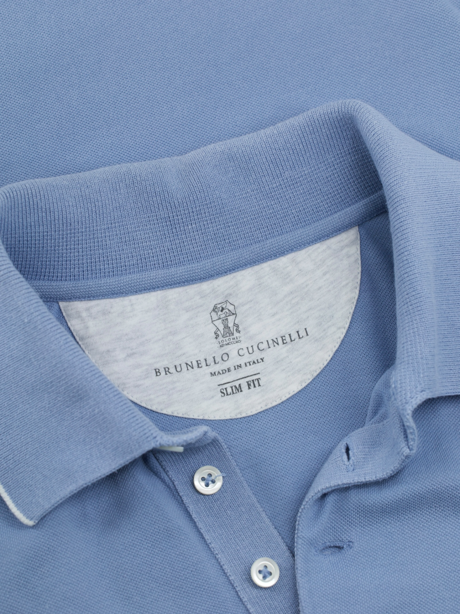 Brunello Cucinelli Blue & White-Piping Cotton Piqué Polo