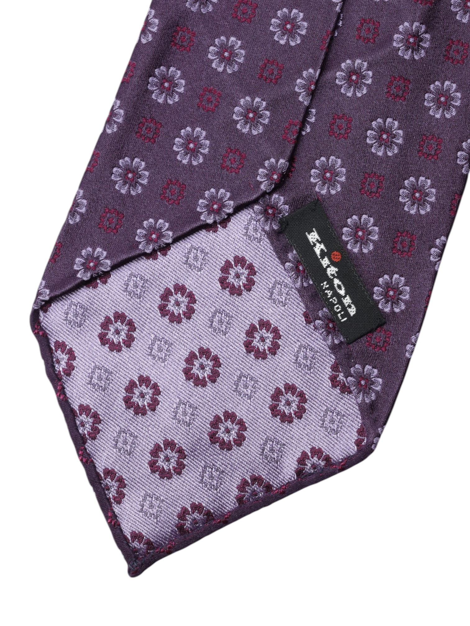Kiton 5-Fold Violet Silk Floral-Pattern Untipped & Handrolled Tie