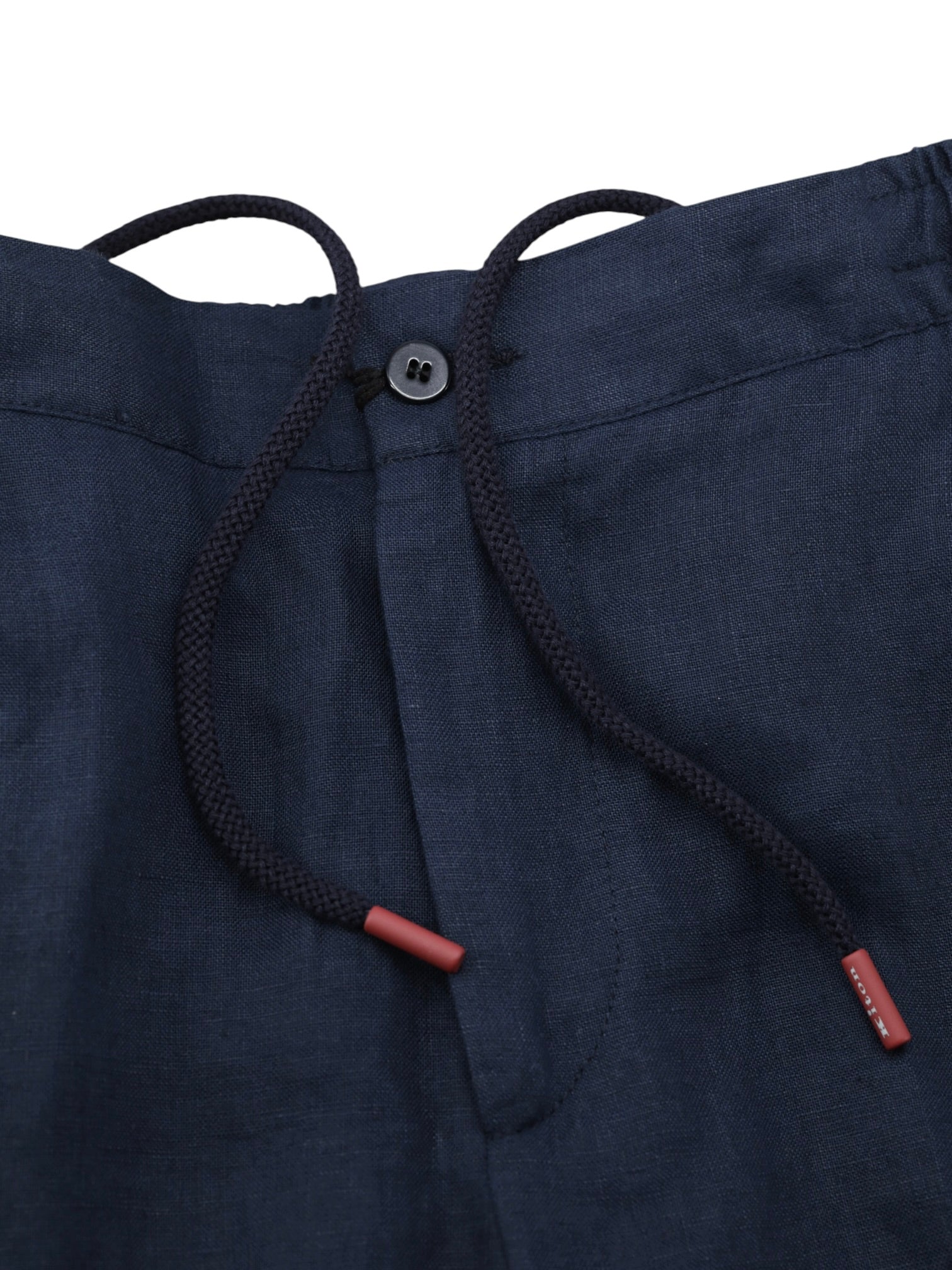 Kiton Navy Linen Drawstring Summer Trousers