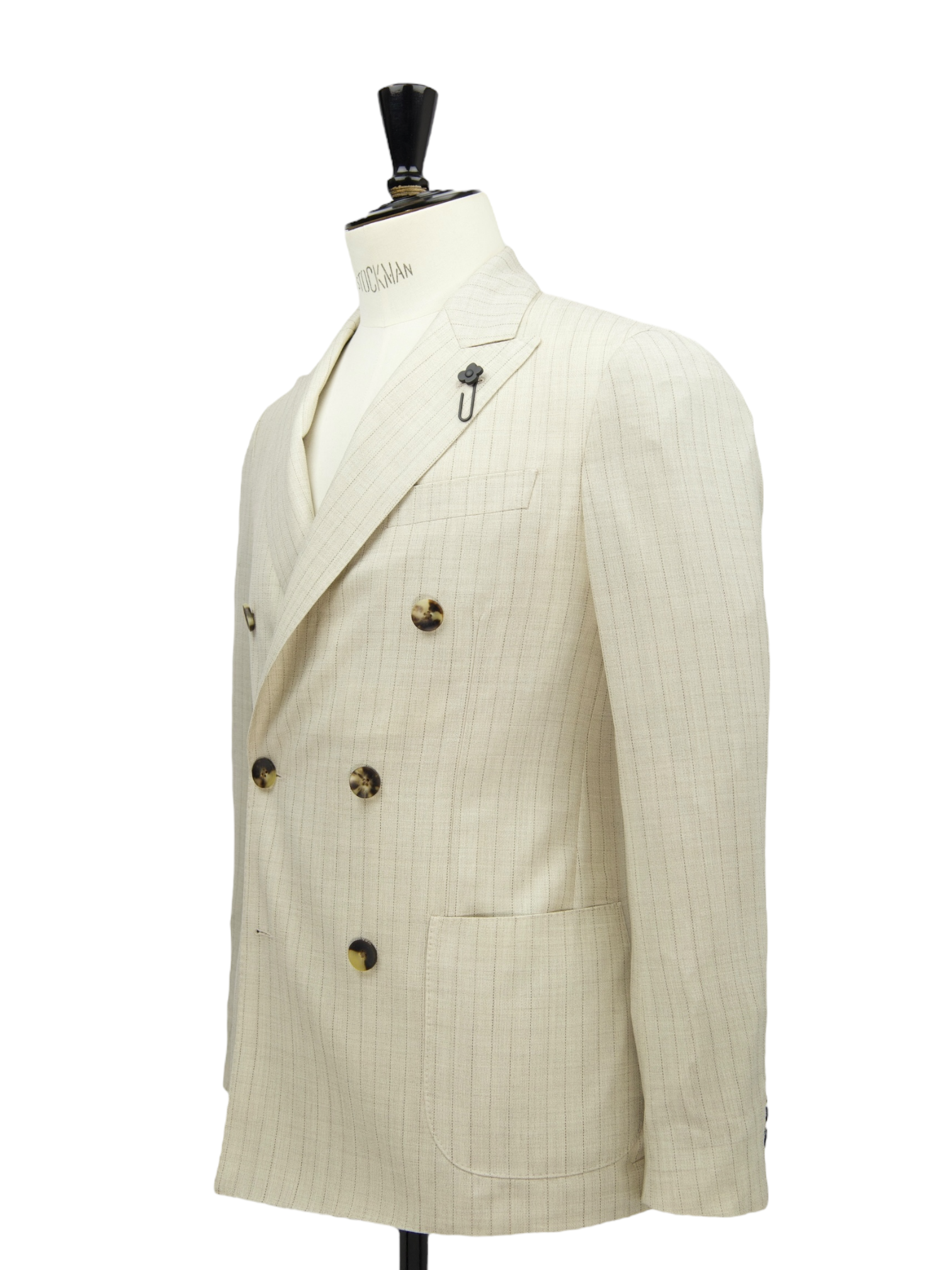 Lardini Sand Double Breasted Unlined Pinstripe Suit