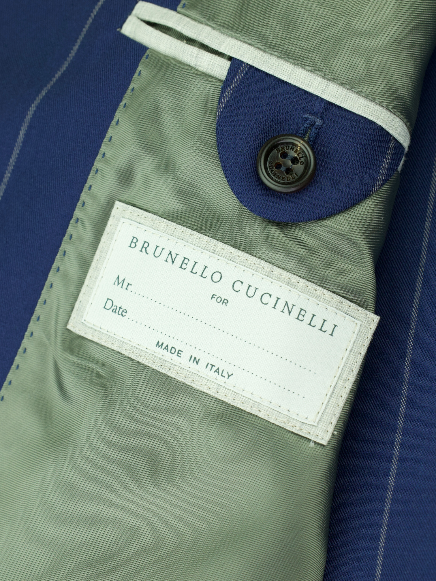 Brunello Cucinelli Azure Blue Wool & Cotton Chalkstripe Jacket