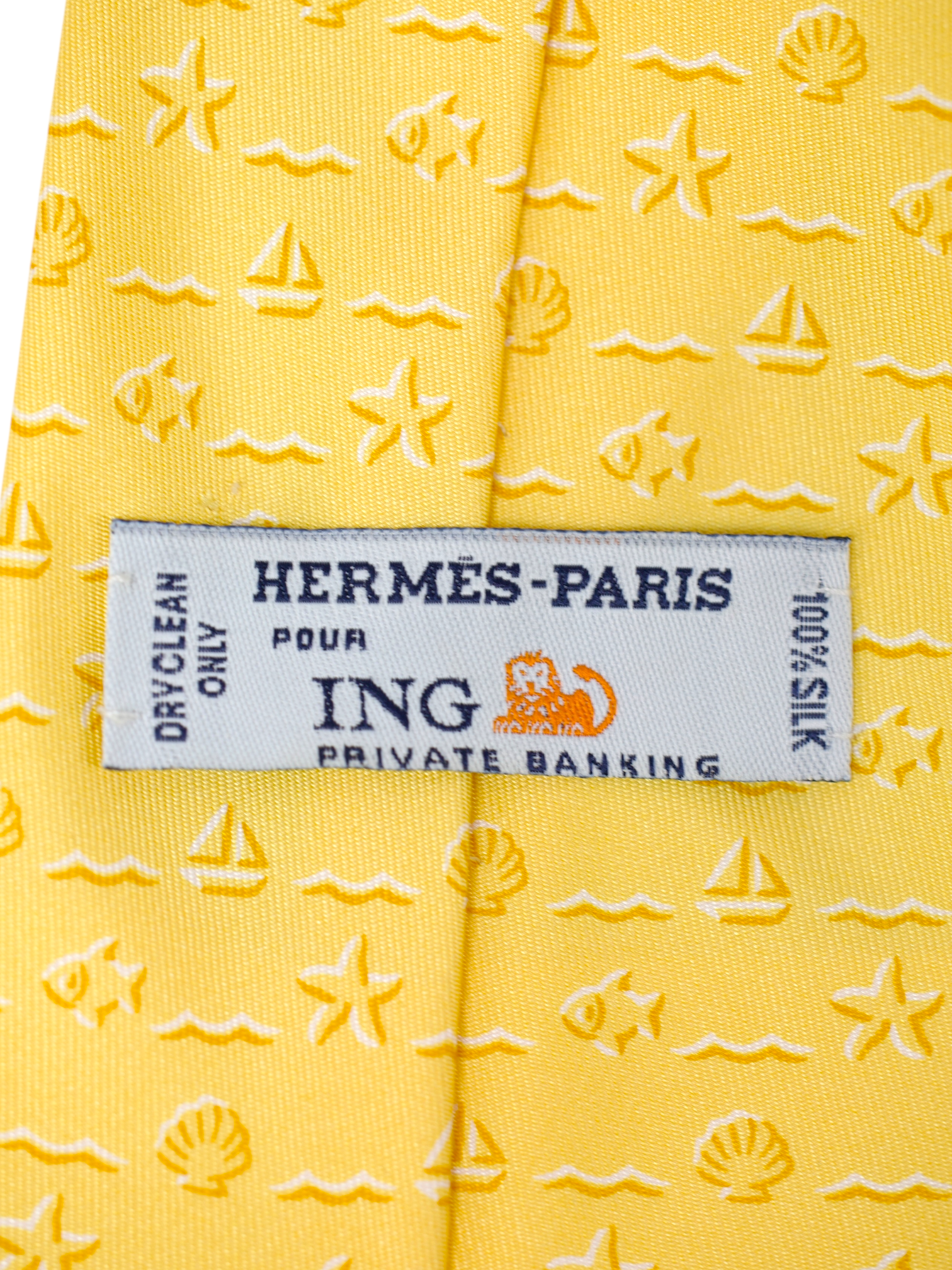 Hermès x ING Private-Banking Butter Yellow Silk Boat-Pattern Tie