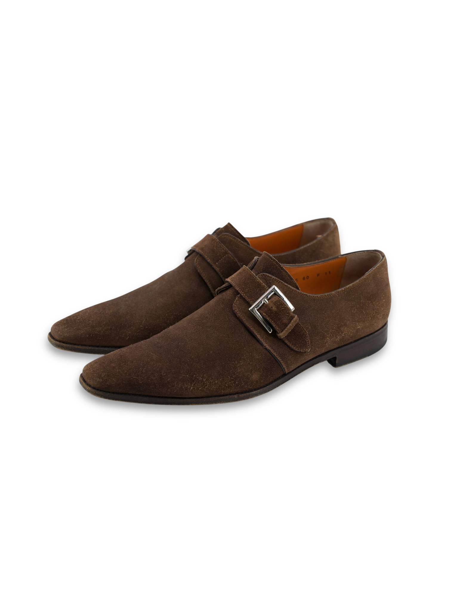 Santoni Brown Suede Handgrade Single Monk-Straps