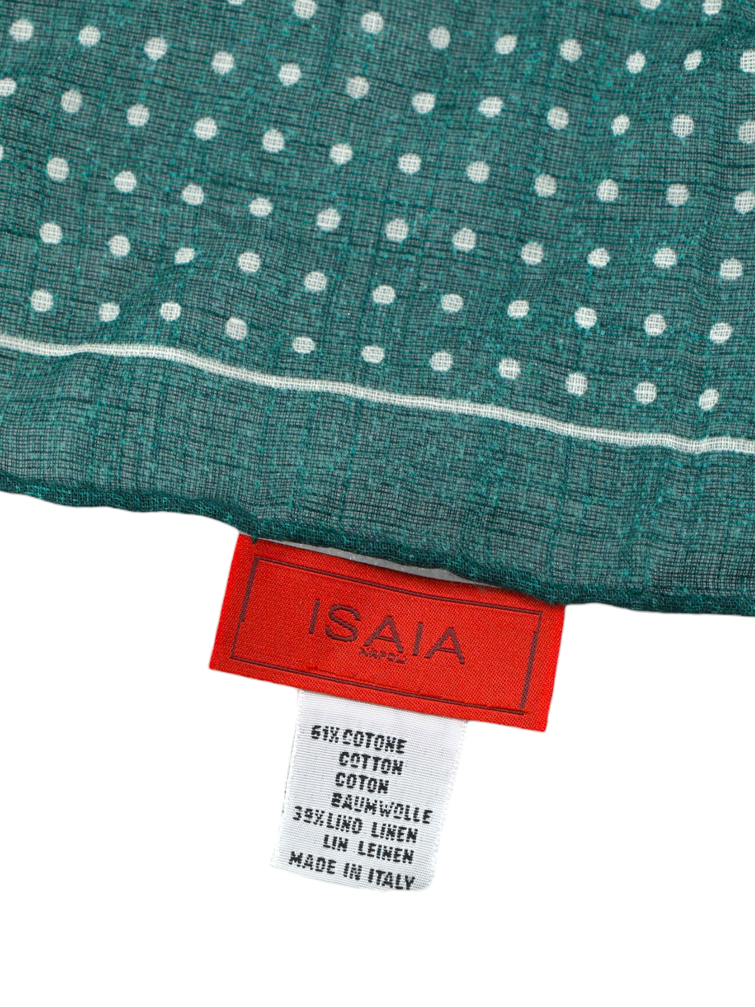 Isaia Green Cotton & Linen Polkadot Pocketsquare