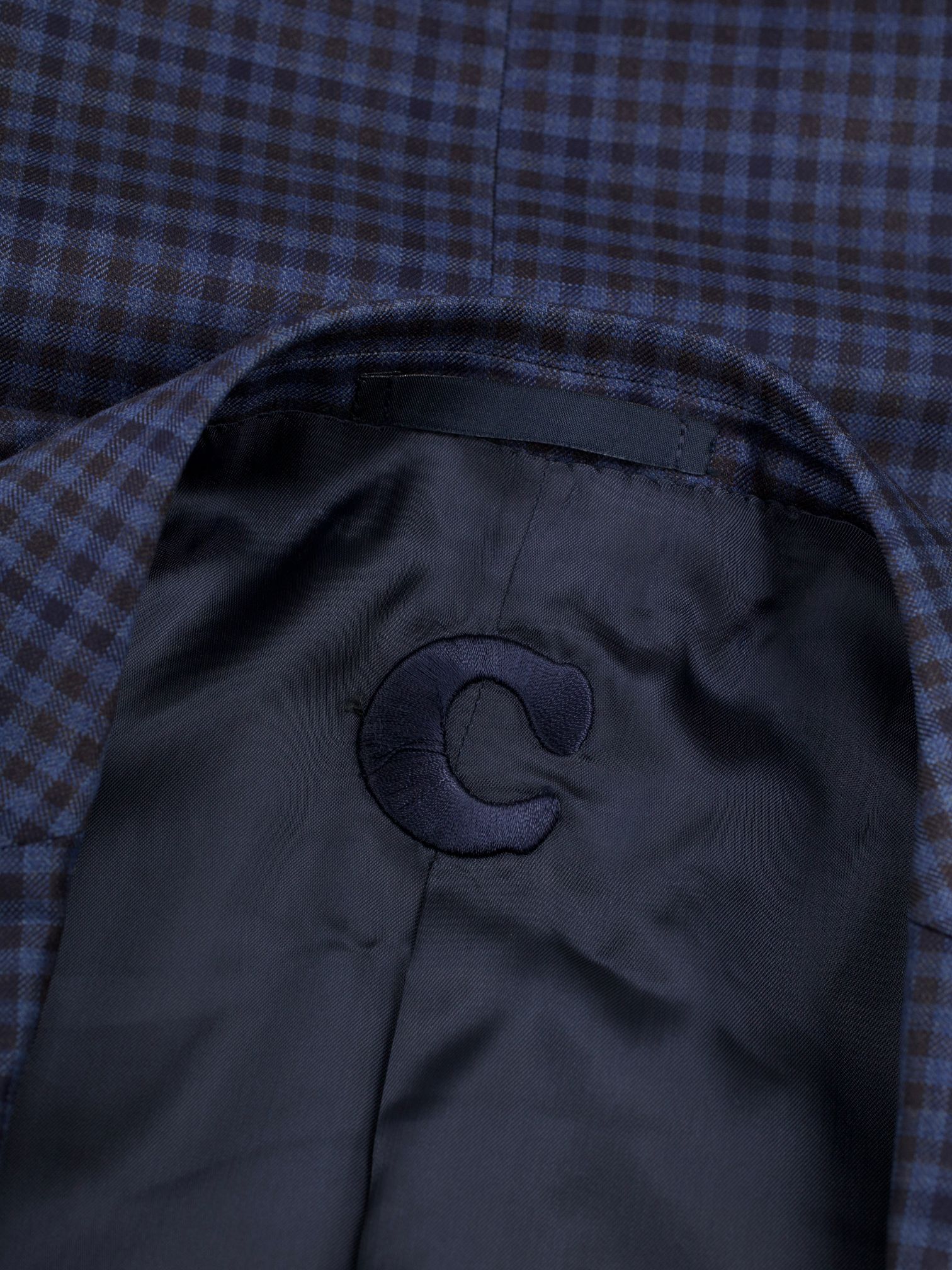 Caruso Steel Blue & Castagne Brown Super 130's Wool Gingham-Check Jacket