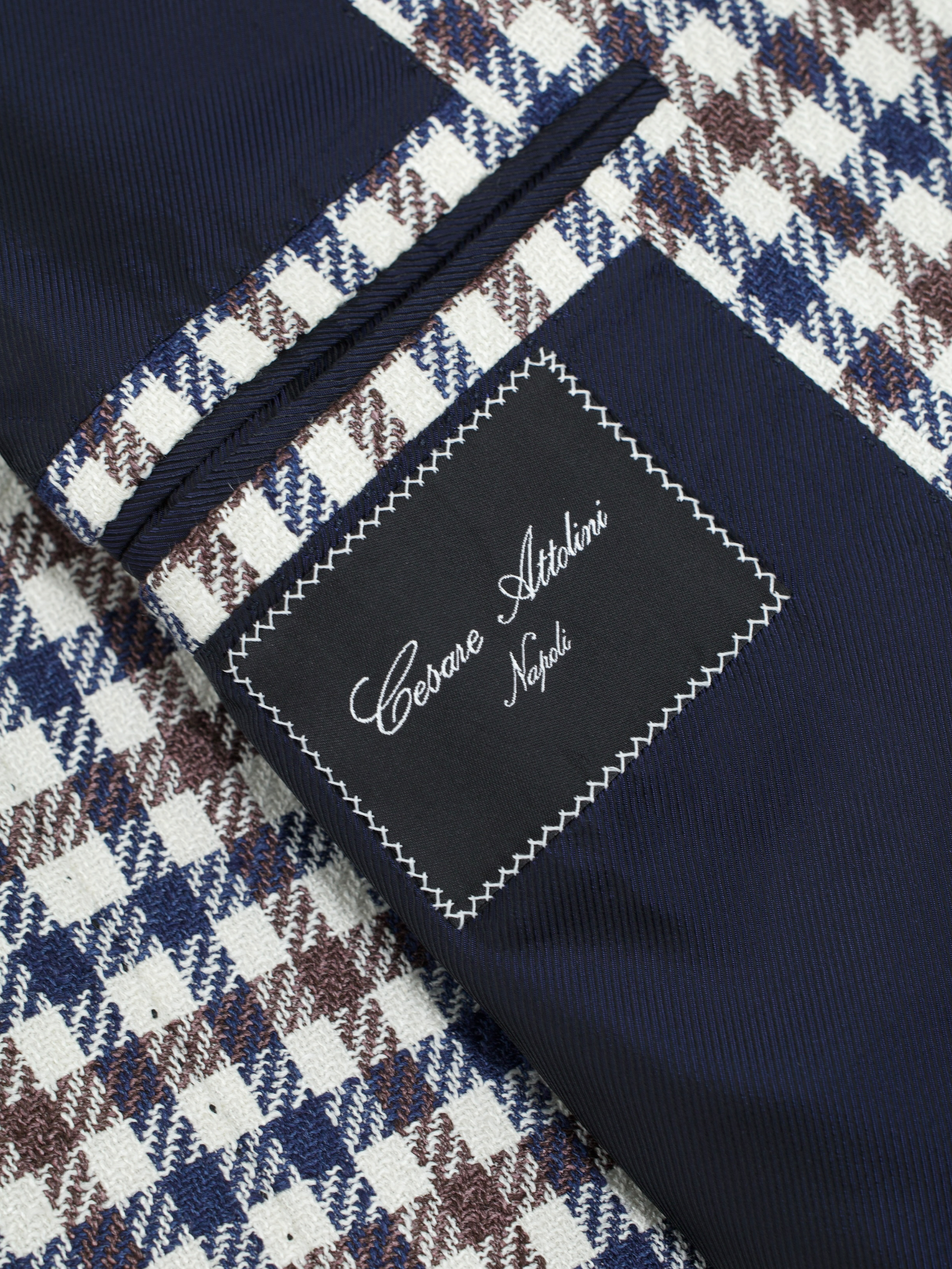 Cesare Attolini Brown & Blue Wool, Silk, Linen & Cotton Gun Check Jacket