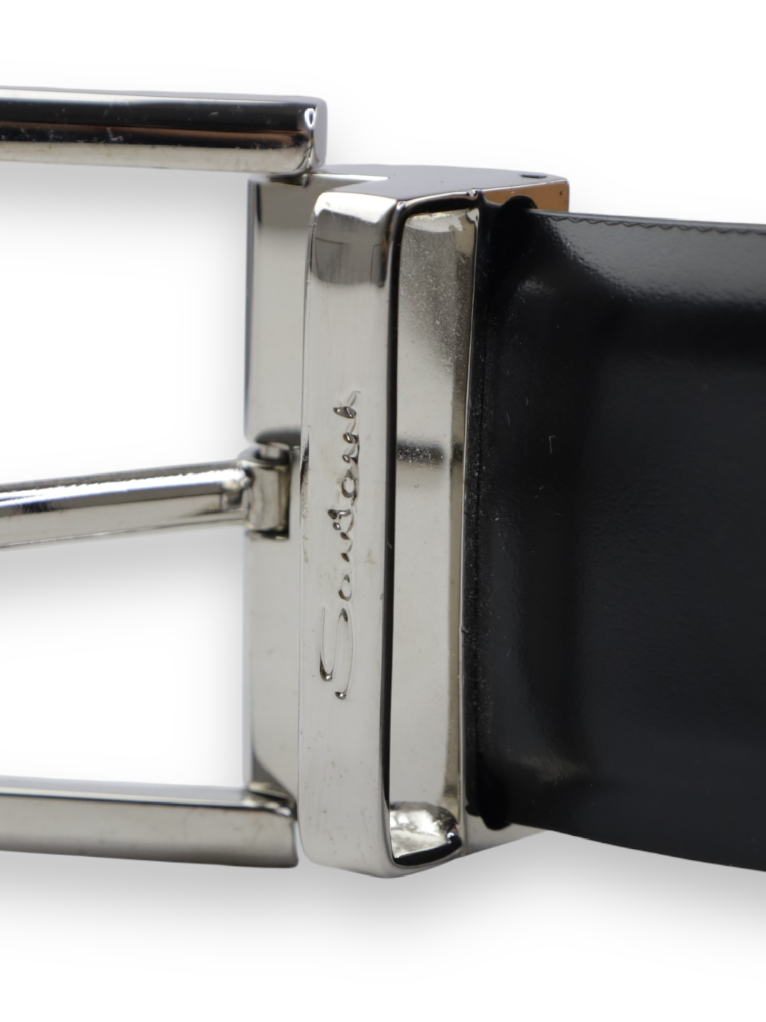 Santoni Black Classic Calfskin Leather Belt