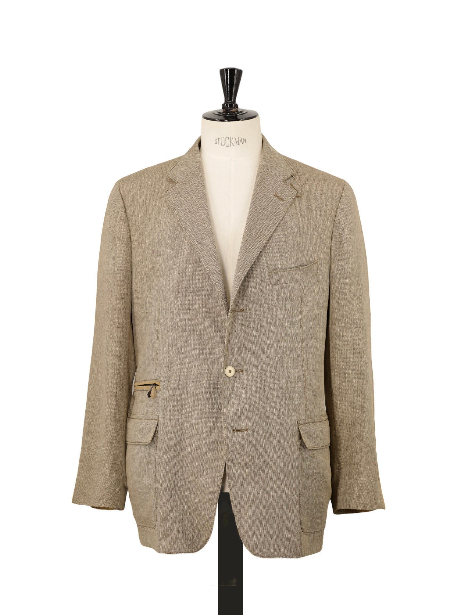Corneliani ID Brown Linen & Wool Herringbone Vespa Jacket