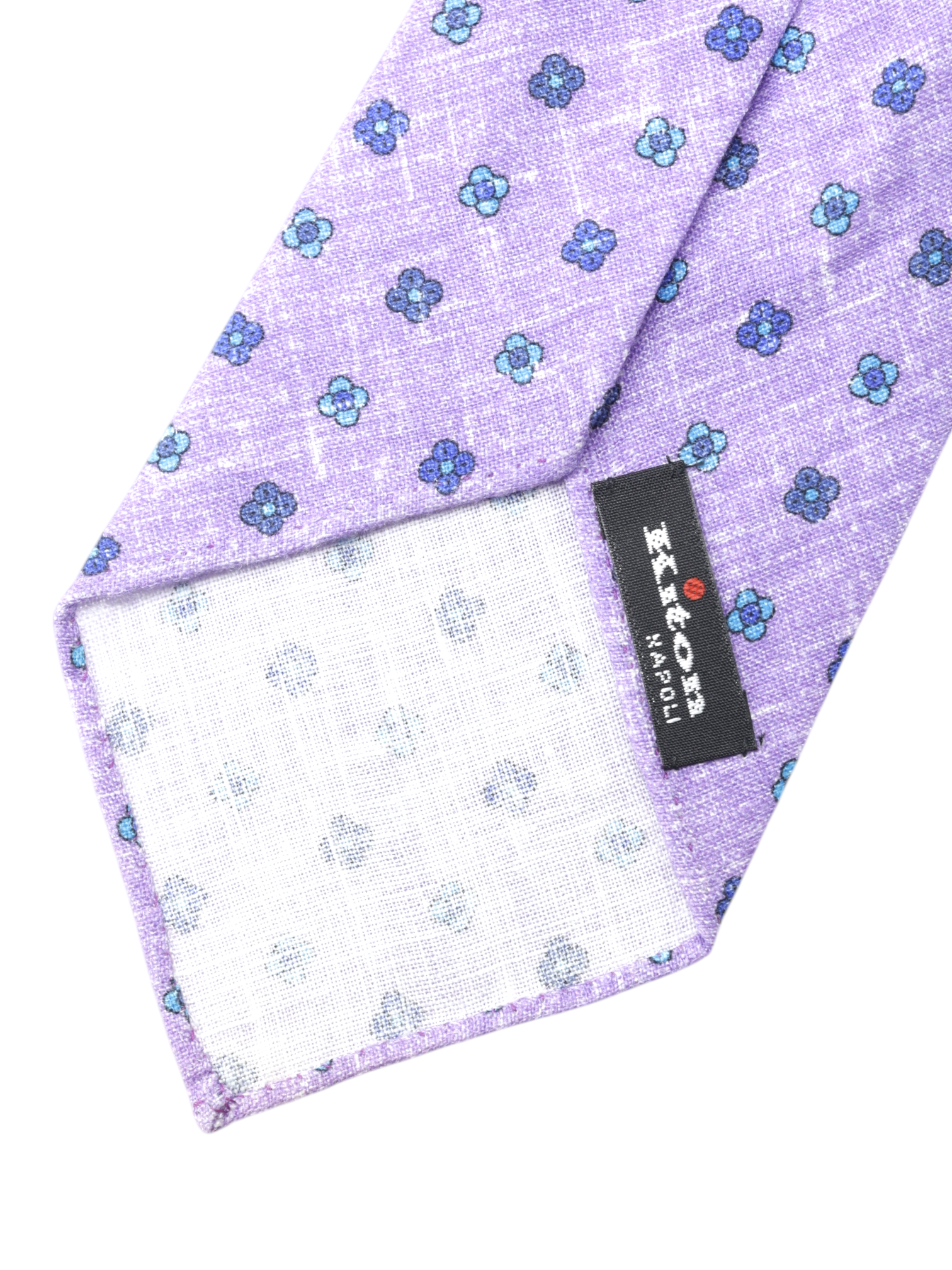 Kiton 5-Fold Lavender & Blue Pure-Linen Floral-Pattern Untipped & Handrolled Tie