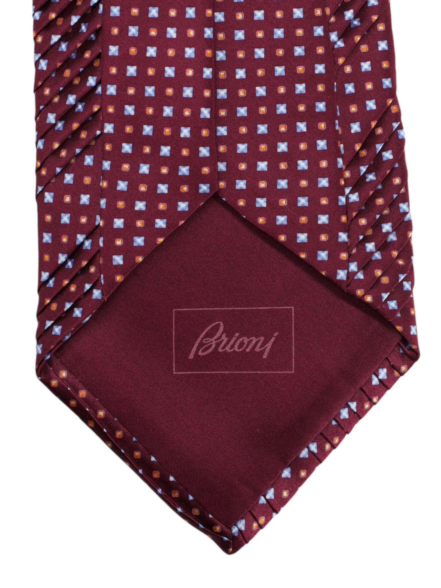Brioni Wine Red Silk Plissé Geometric Pattern Tie
