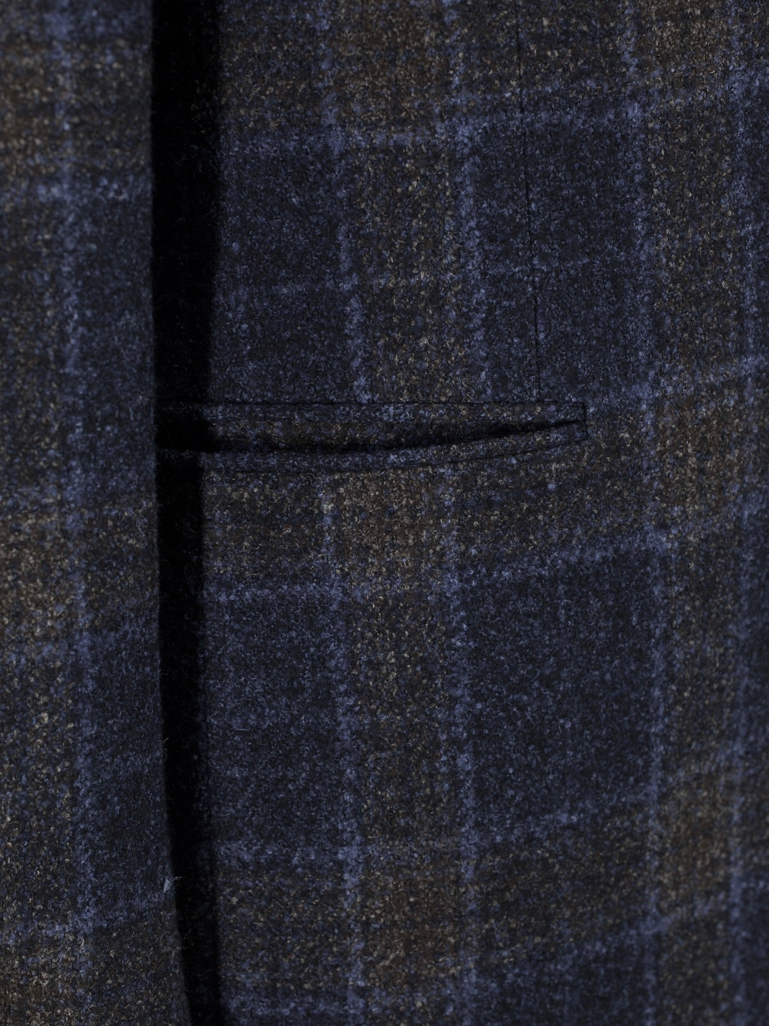 Caruso Blue & Brown Wool, Stretch, Silk & Linnen Boucle Checkered Jack