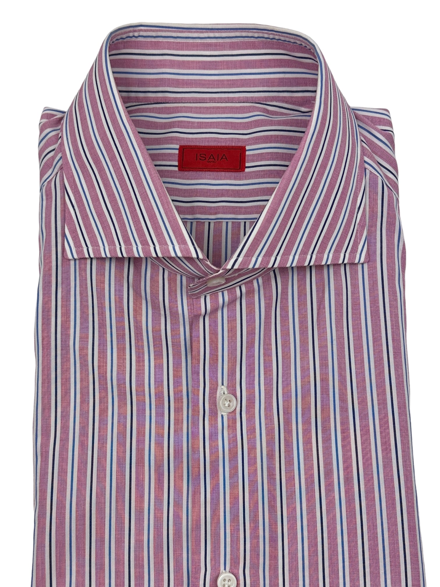 Isaia Coral Red Striped Cotton Shirt