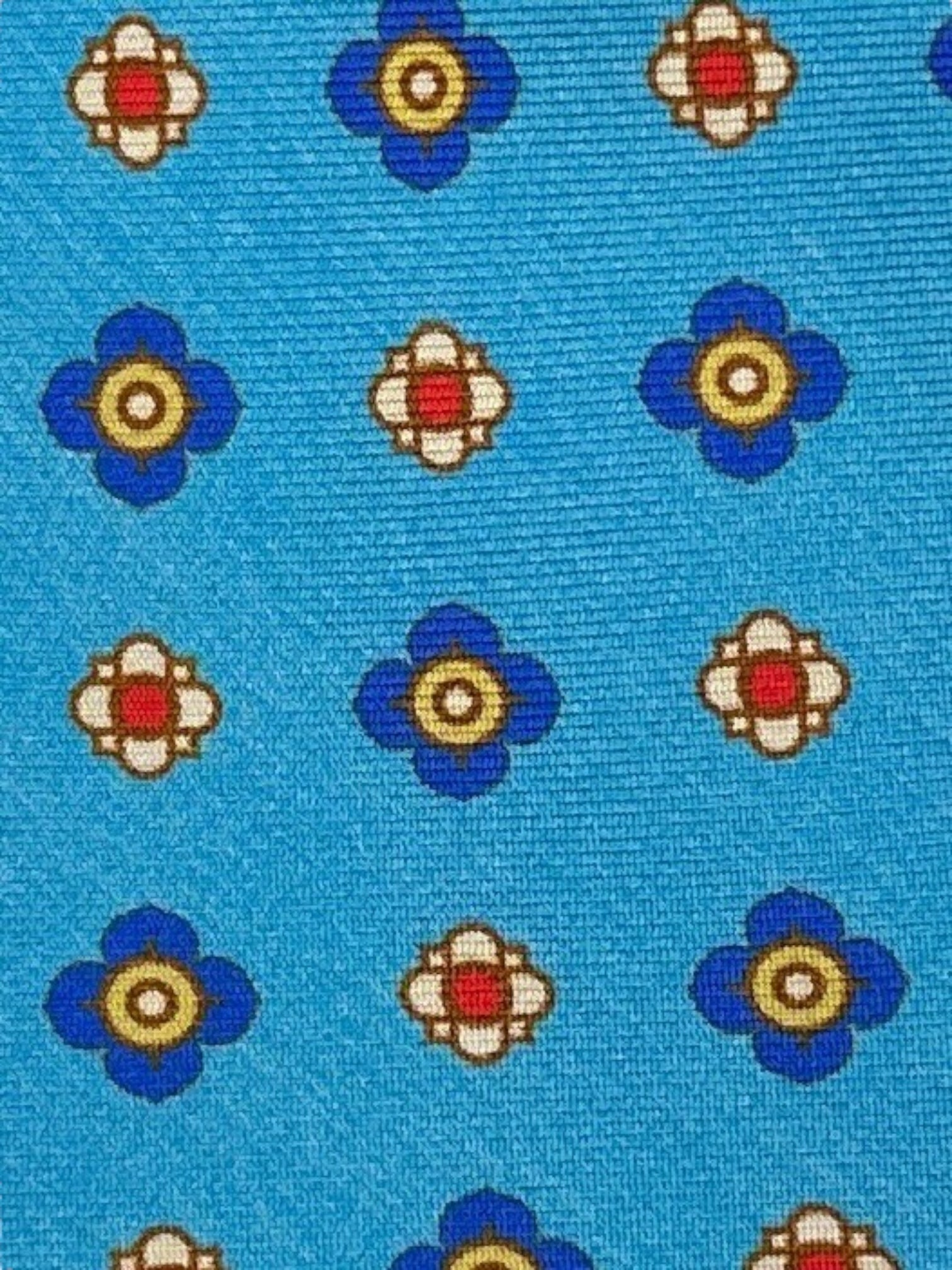 Kiton 7-Fold Baby Blue Floral Tie
