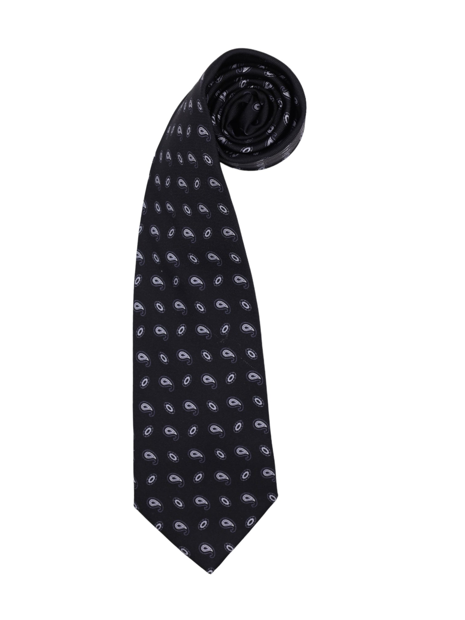 Kiton 7-Fold Black Paisley Silk Tie
