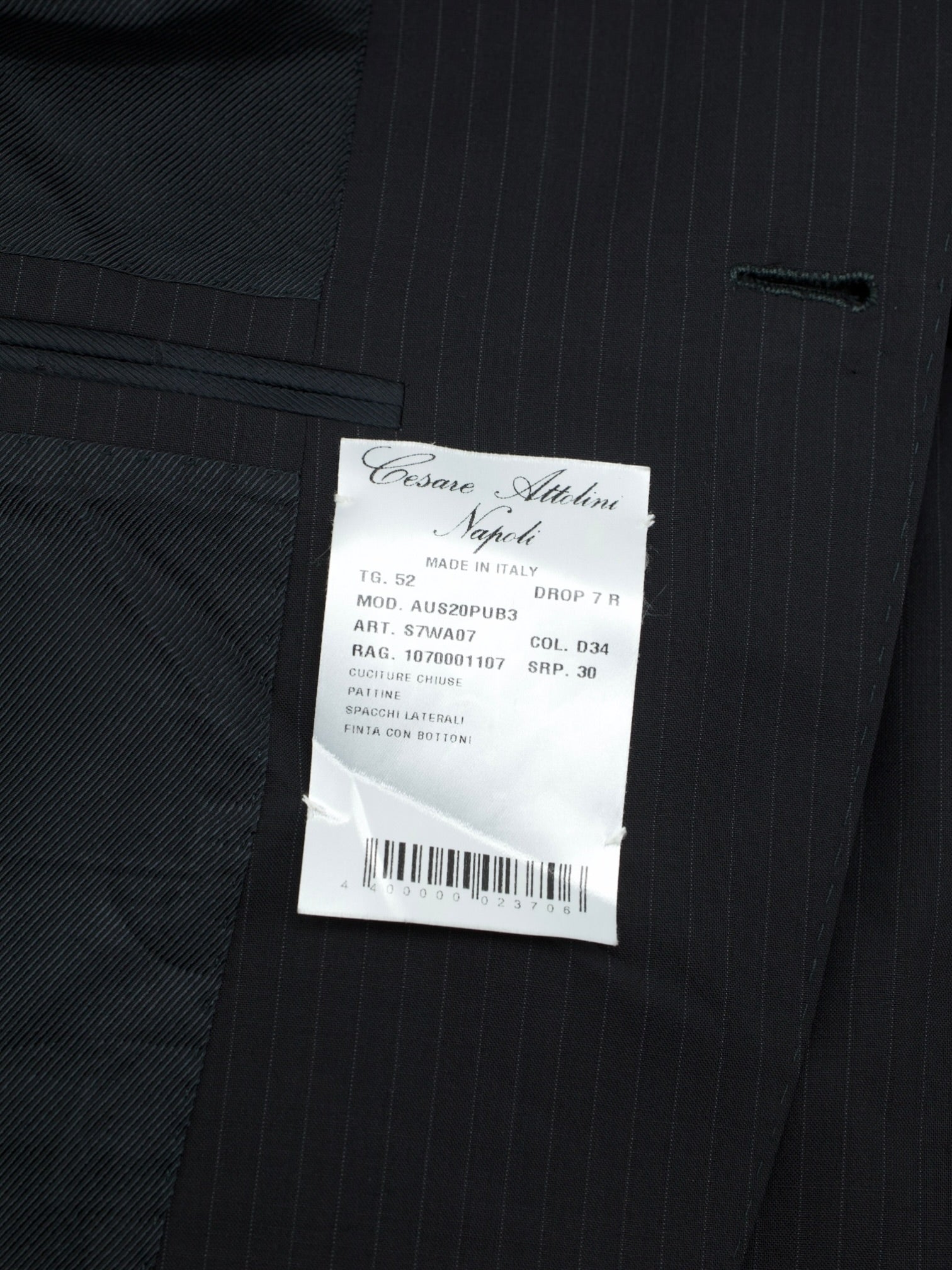 Cesare Attolini Deep Navy Super 130's Banker Pinstripe Suit