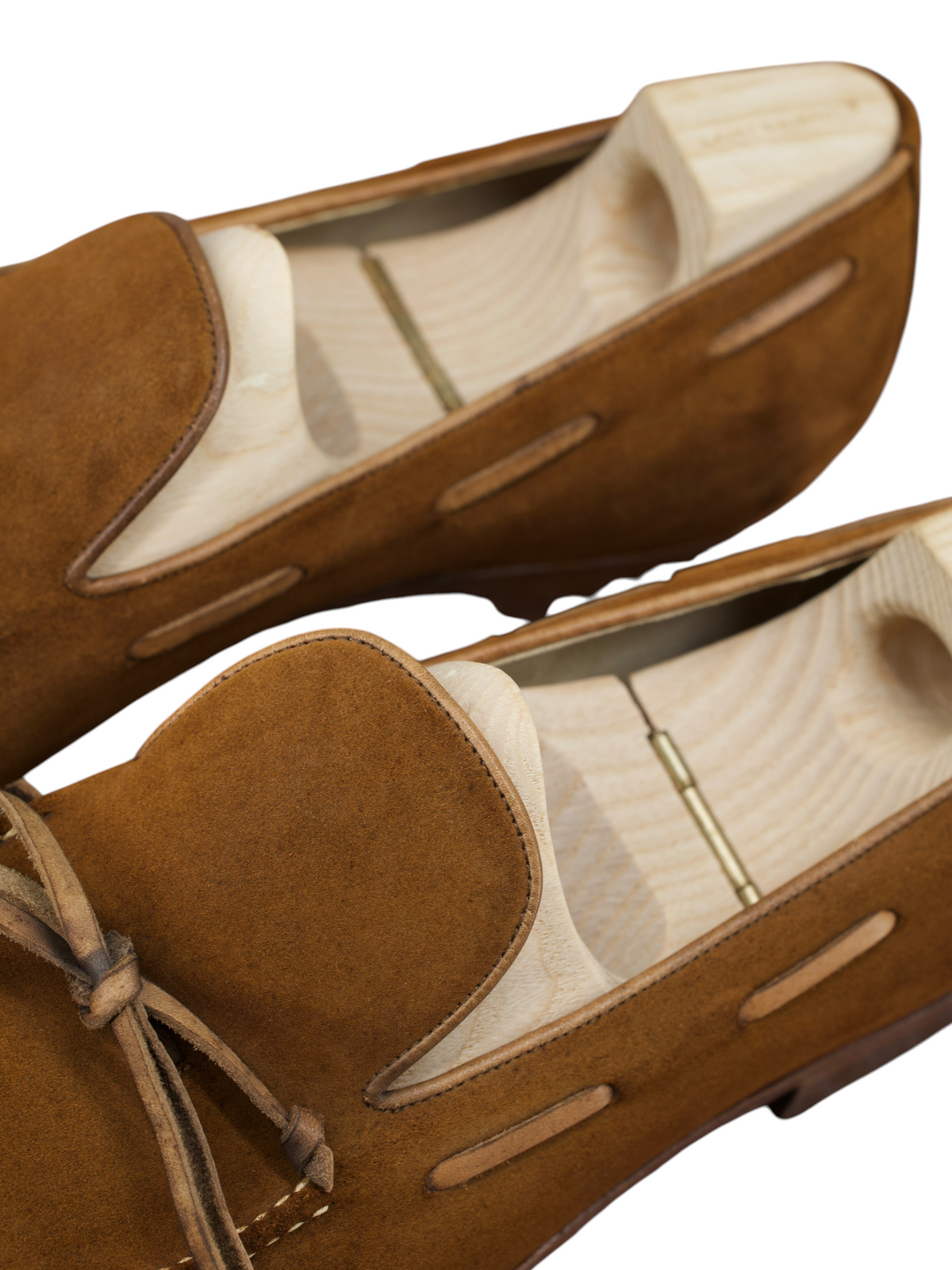 Saint Crispin's Tobacco Brown Suede Laced Up Boatshoe-Style Loafer