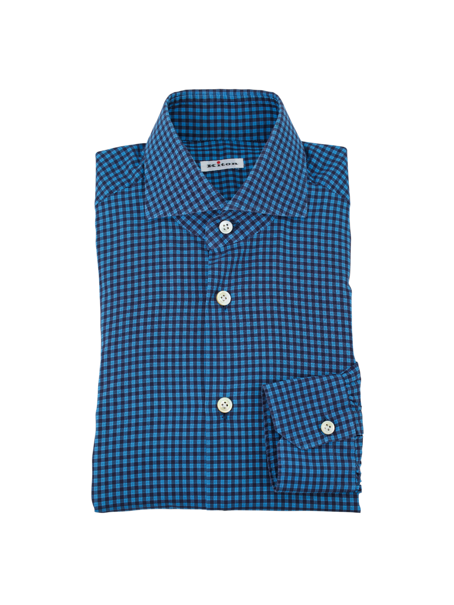 Kiton Petrol & Navy Fine-Cotton Gingham Check Shirt