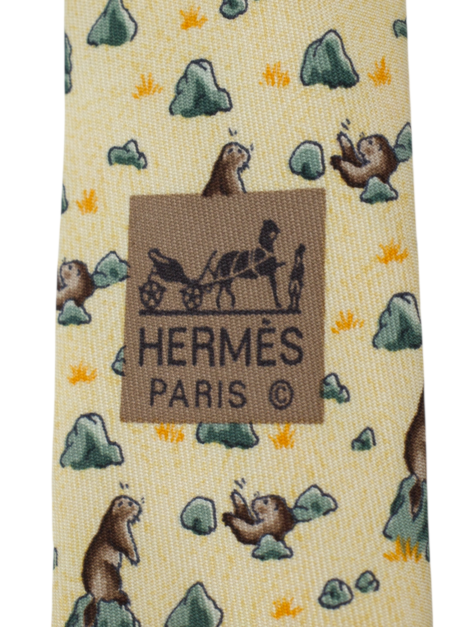 Hermès Beige Silk Otter-Motif Tie