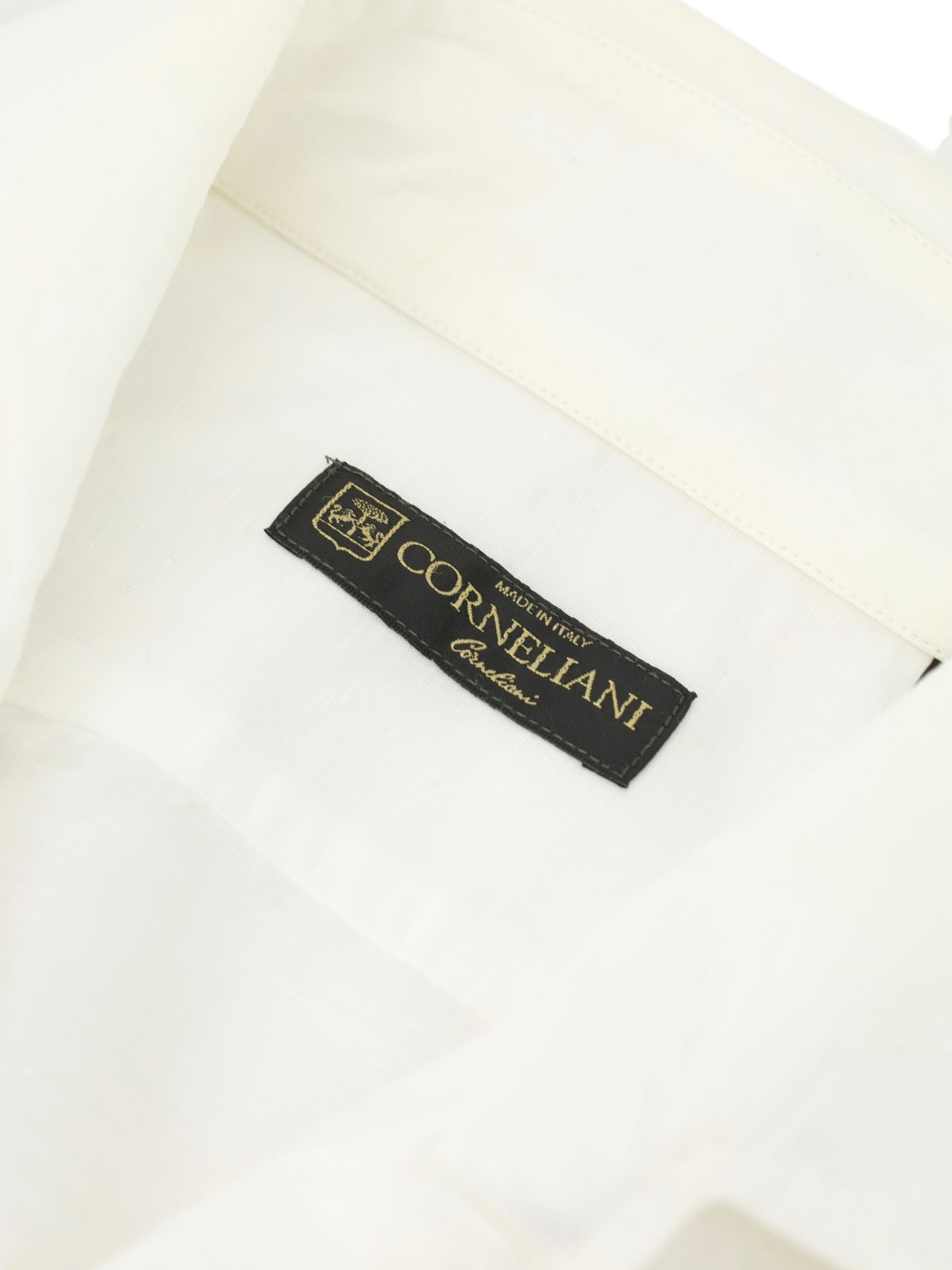 Corneliani White Cotton & Linen Melange One-Piece Collar Shirt